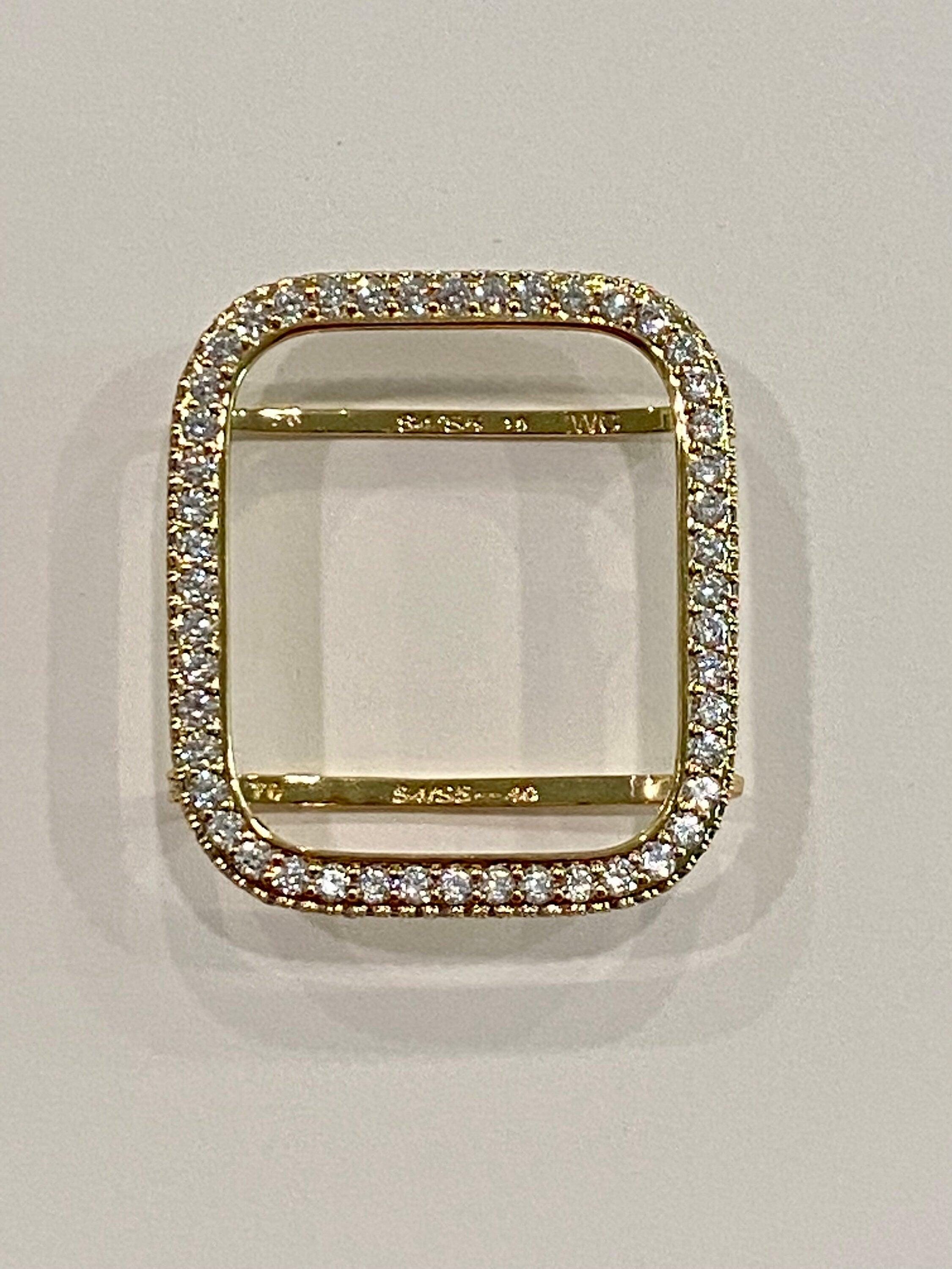 Gold Apple Watch Band Women Four Row Beaded 38mm-49mm Ultra, Iwatch Phone band & or Apple Watch Case Lab Diamond Bezel Cover Gift