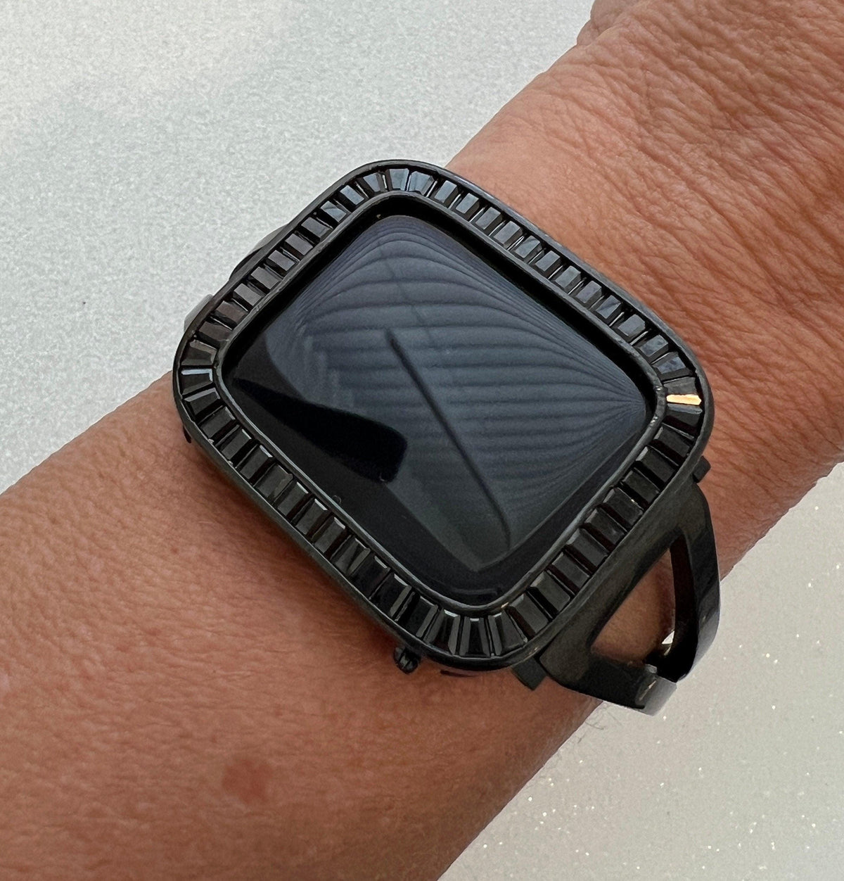 Sleek Black Apple Watch Band Bangle Bracelet Womens & or Custom Apple Watch Case Large Baguette Lab Diamonds Apple Watch Cover Iwatch Candy