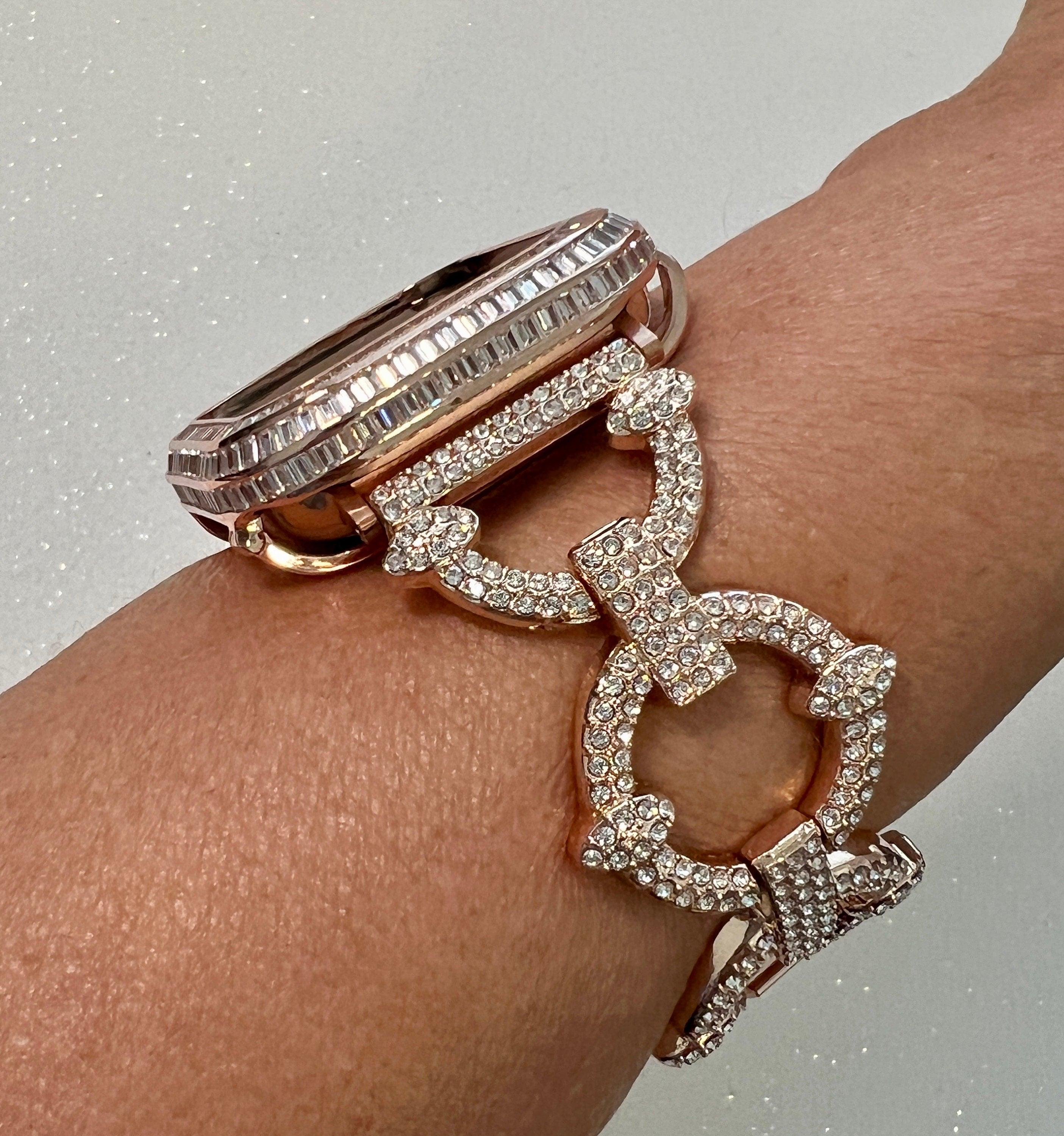 Custom Apple Watch Band Womens Rose Gold Swarovski Crystals & or Designer Apple Watch Cover Baguette Lab Diamond Bezel Case Iwatch Candy