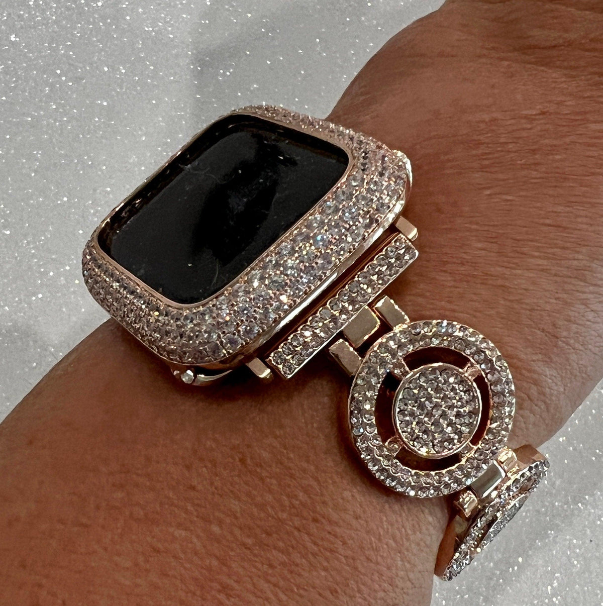 Apple Watch Band 49mm Ultra Women Rose Gold Pave Swarovski Crystals & or Apple Watch Cover Case Smartwatch Bumper Bling 38-45mm Iwatch Candy
