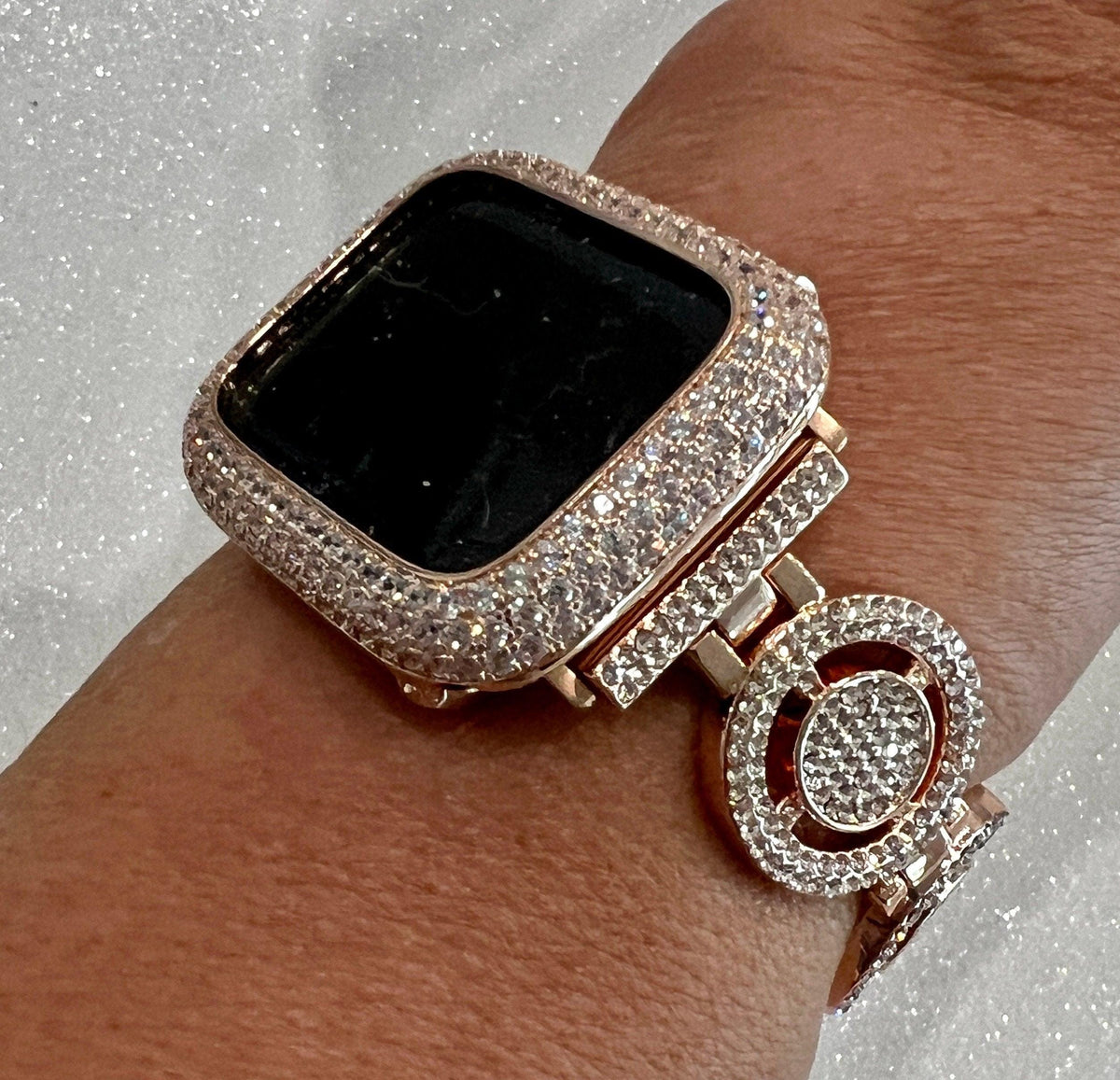 Apple Watch Band 49mm Ultra Women Rose Gold Pave Swarovski Crystals & or Apple Watch Cover Case Smartwatch Bumper Bling 38-45mm Iwatch Candy