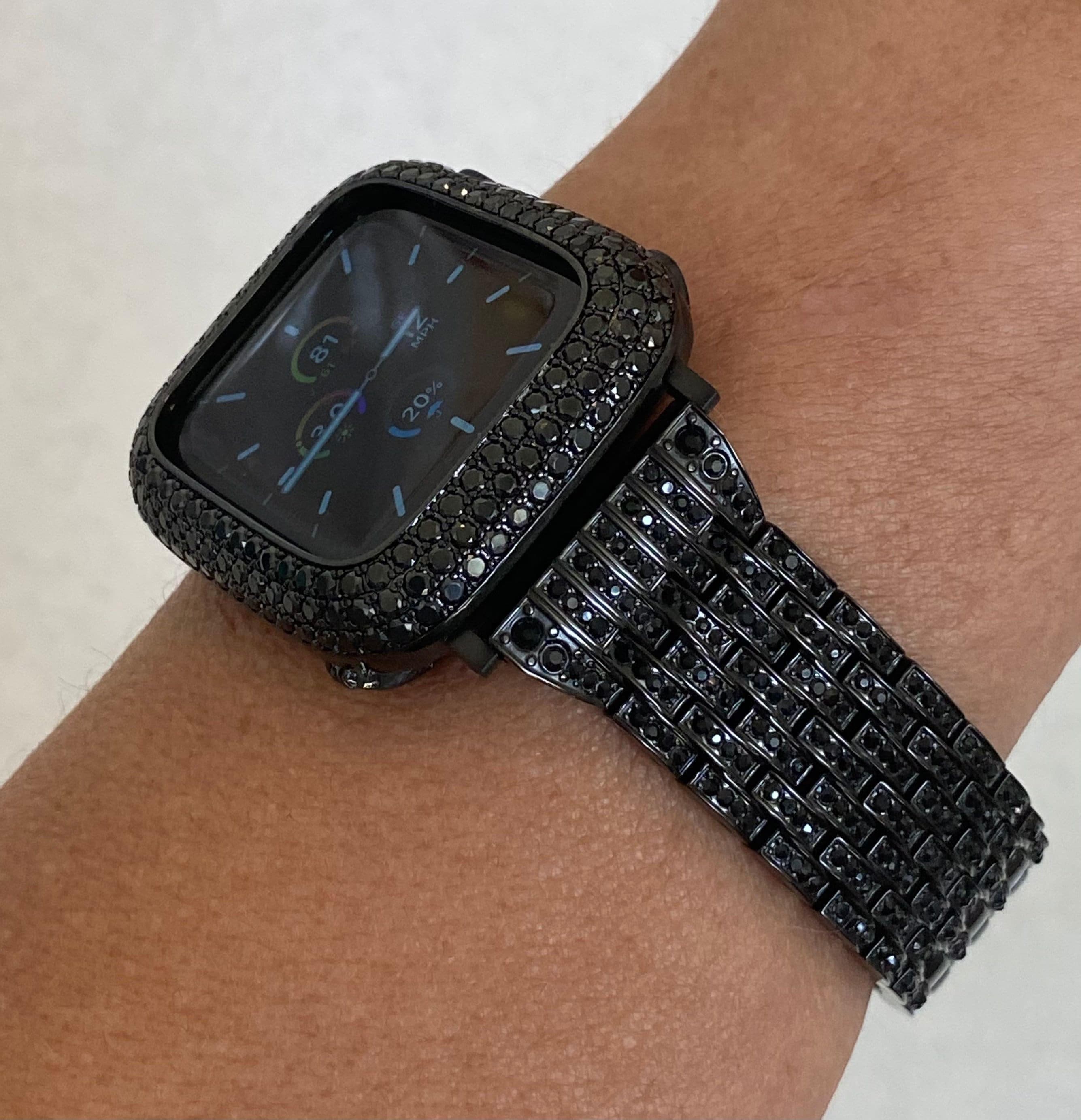 Apple Watch Band Black on Black Swarovski Crystals & or Apple Watch Case Lab Diamond Bezel 38mm-49mm Ultra Apple Watch Cover Iwatch Candy