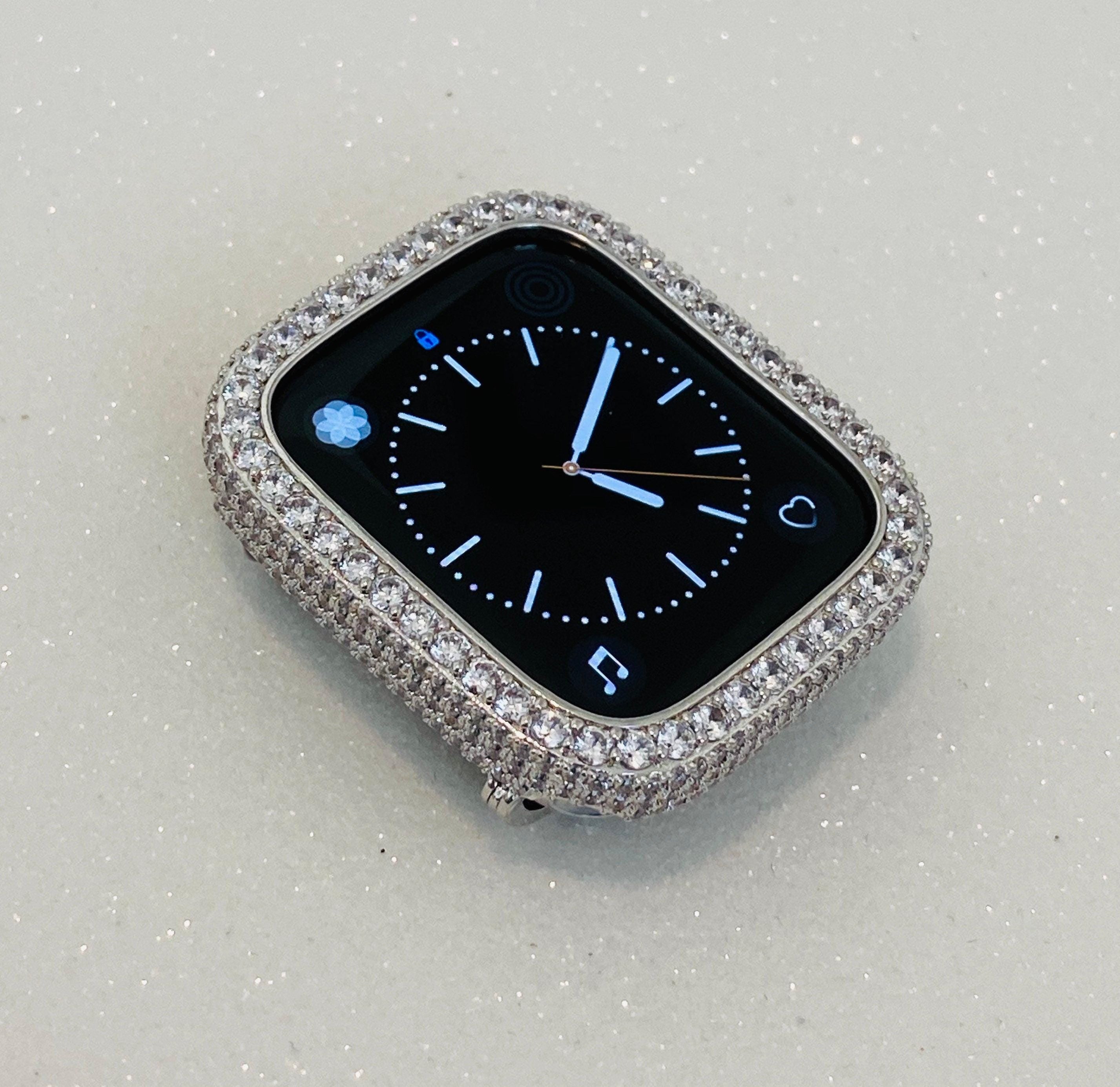Silver Apple Watch Bezel, Metal Lab Diamond Cover 2.5mm Iwatch Bling 38mm 40mm 42mm 44mm Custom Handmade