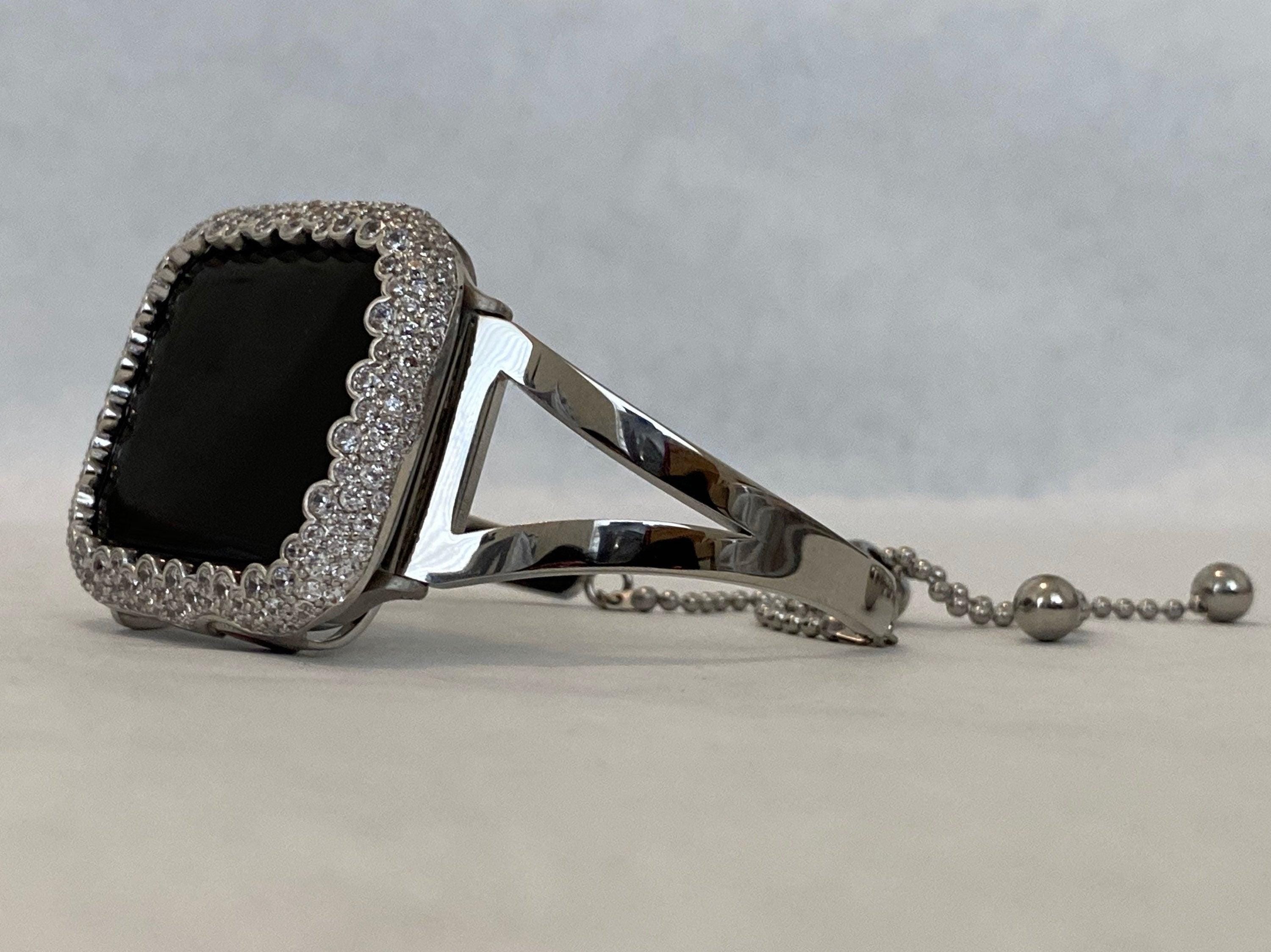 Apple Watch Band Silver Bracelet Bangle and or Apple Watch Cover Lab Diamond Bezel Iwatch Bumper Case sb1