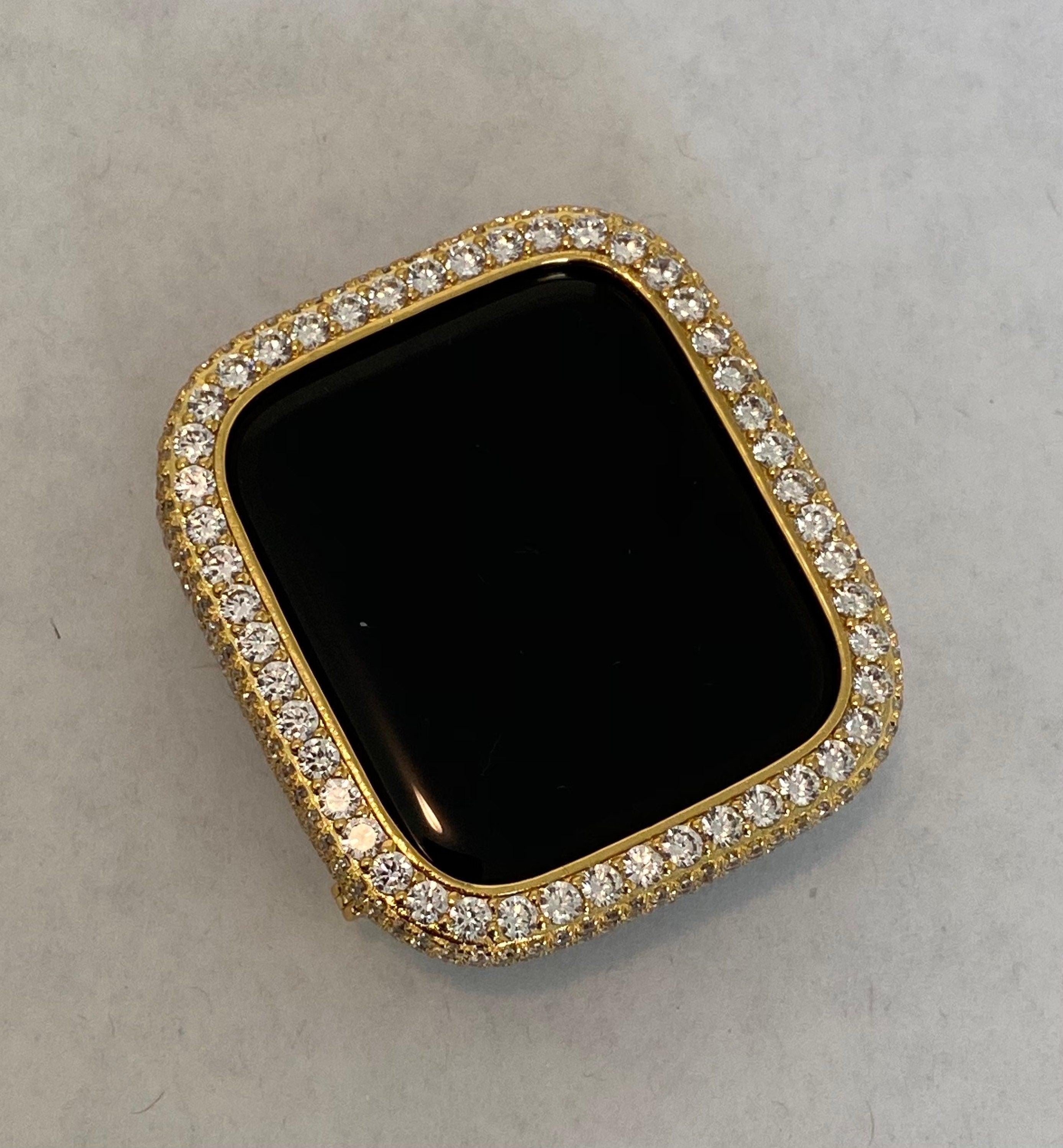 Series 1-8 Apple Watch Band Gold 41mm 45mm 49mm Ultra & or Lab Diamond Bezel Case Cover 38 40 42 44mm for Smartwatch Bumper Bling