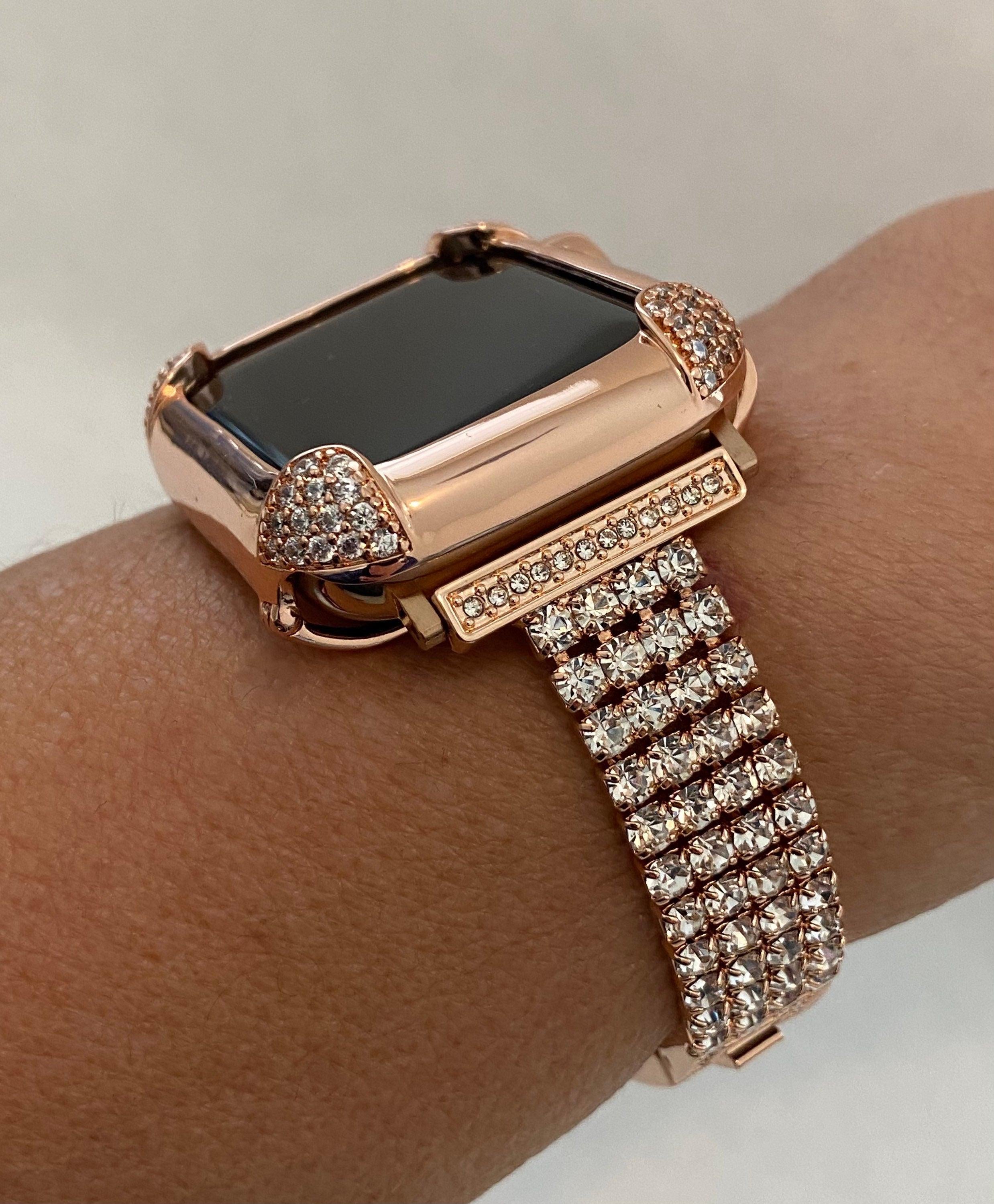 Rose Gold Apple Watch Band Women Swarovski Crystals & or Apple Watch Cover Pave Lab Diamond Bezel Iwatch Case Iphone Watch Apple Watch Bezel
