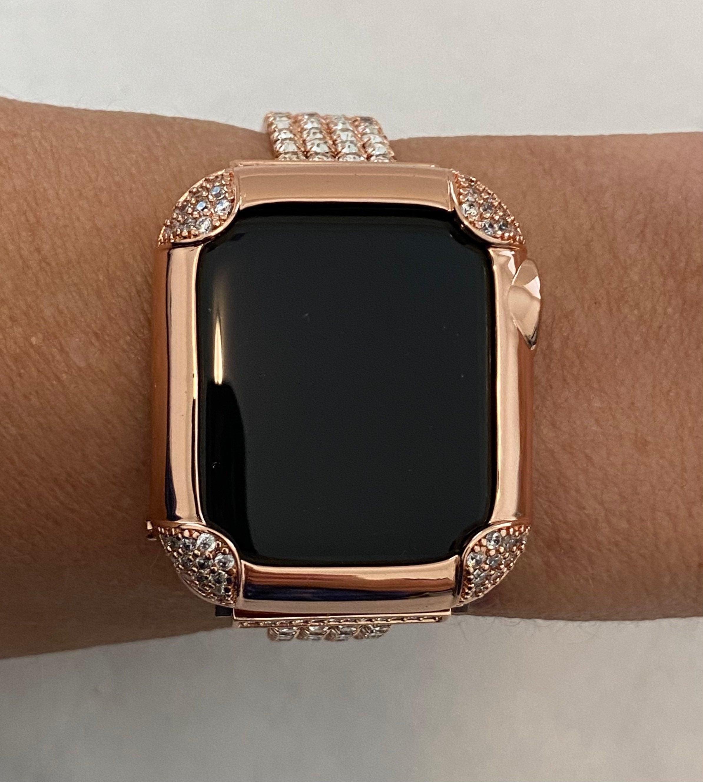 Rose Gold Apple Watch Band Women Swarovski Crystals & or Apple Watch Cover Pave Lab Diamond Bezel Iwatch Case Iphone Watch Apple Watch Bezel