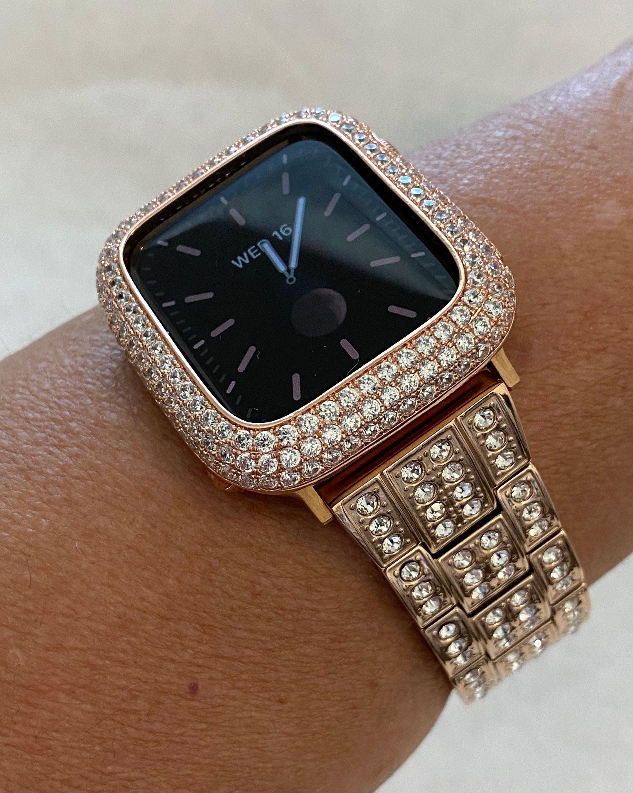 Designer Apple Watch Band Women 41mm 45mm 49mm Ultra Rose Gold Swarovski Crystal & or Lab Diamond Bezel Apple Watch Cover Smartwatch Bumper