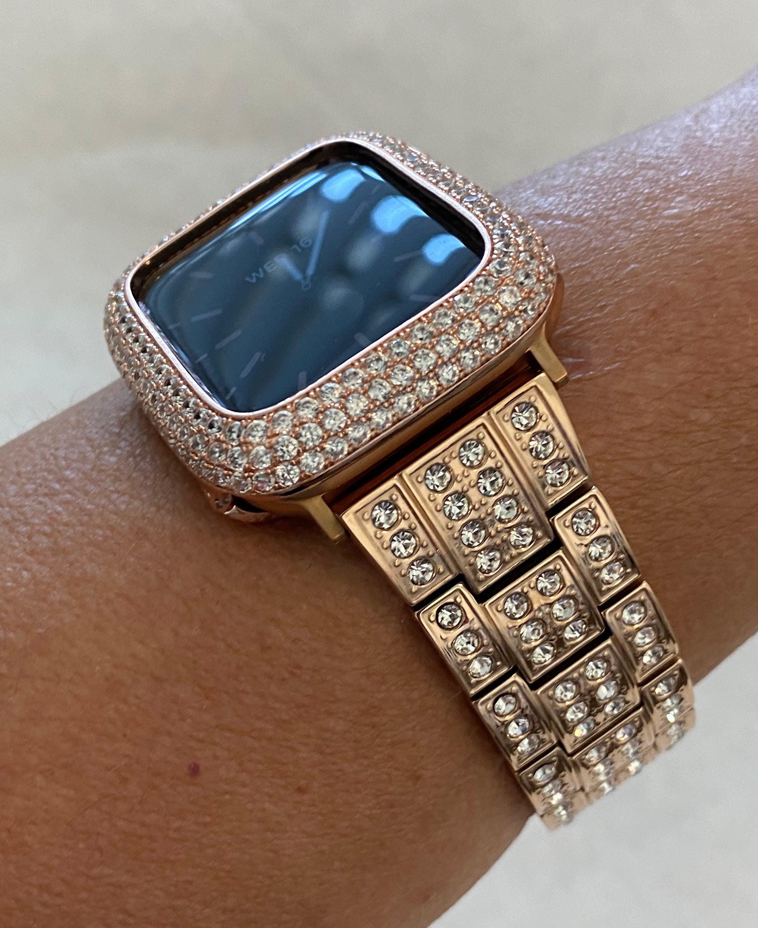 Designer Apple Watch Band Women 41mm 45mm 49mm Ultra Rose Gold Swarovski Crystal & or Lab Diamond Bezel Apple Watch Cover Smartwatch Bumper