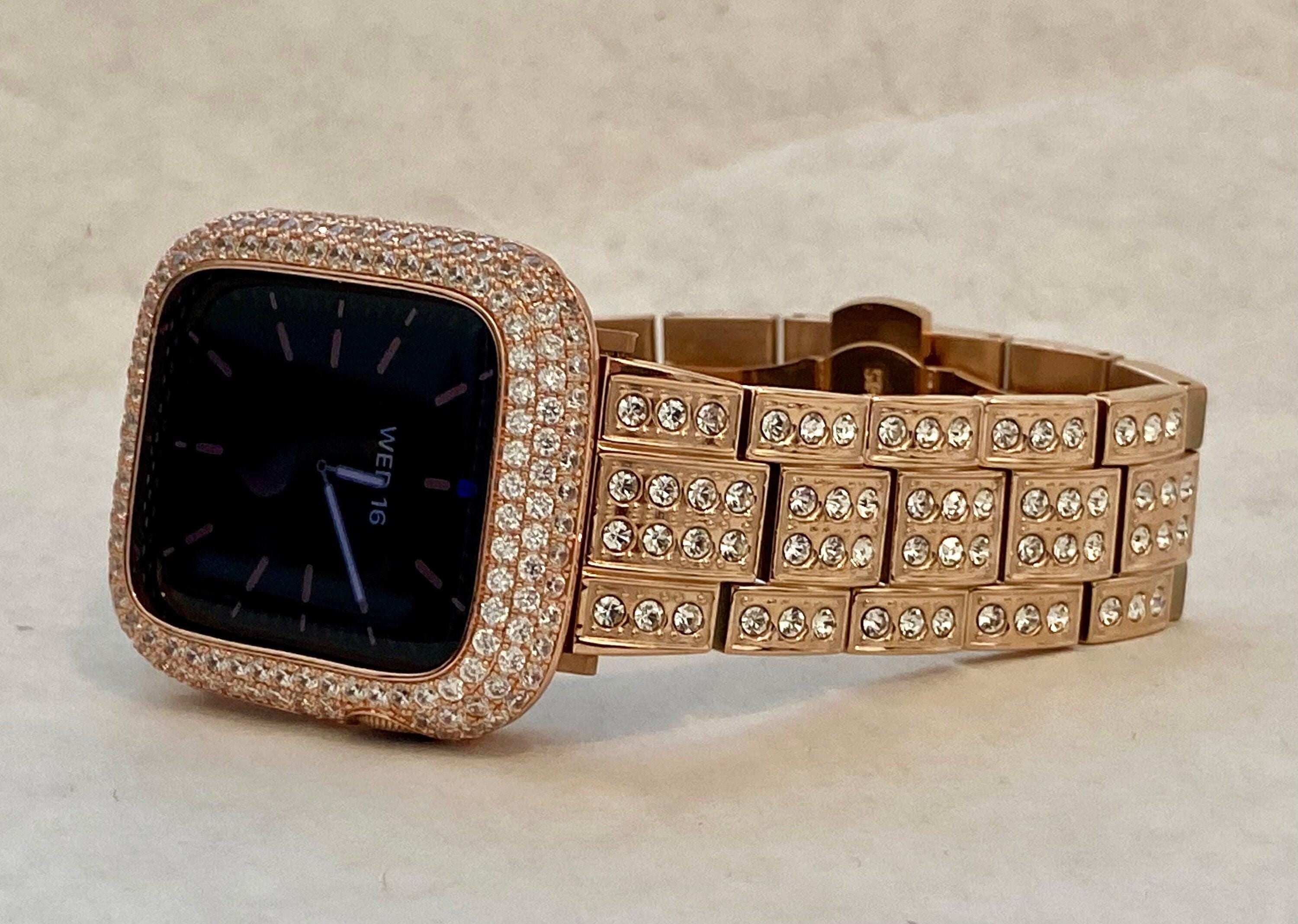 Designer Apple Watch Band Women 41mm 45mm 49mm Ultra Rose Gold Swarovski Crystal & or Lab Diamond Bezel Apple Watch Cover Smartwatch Bumper