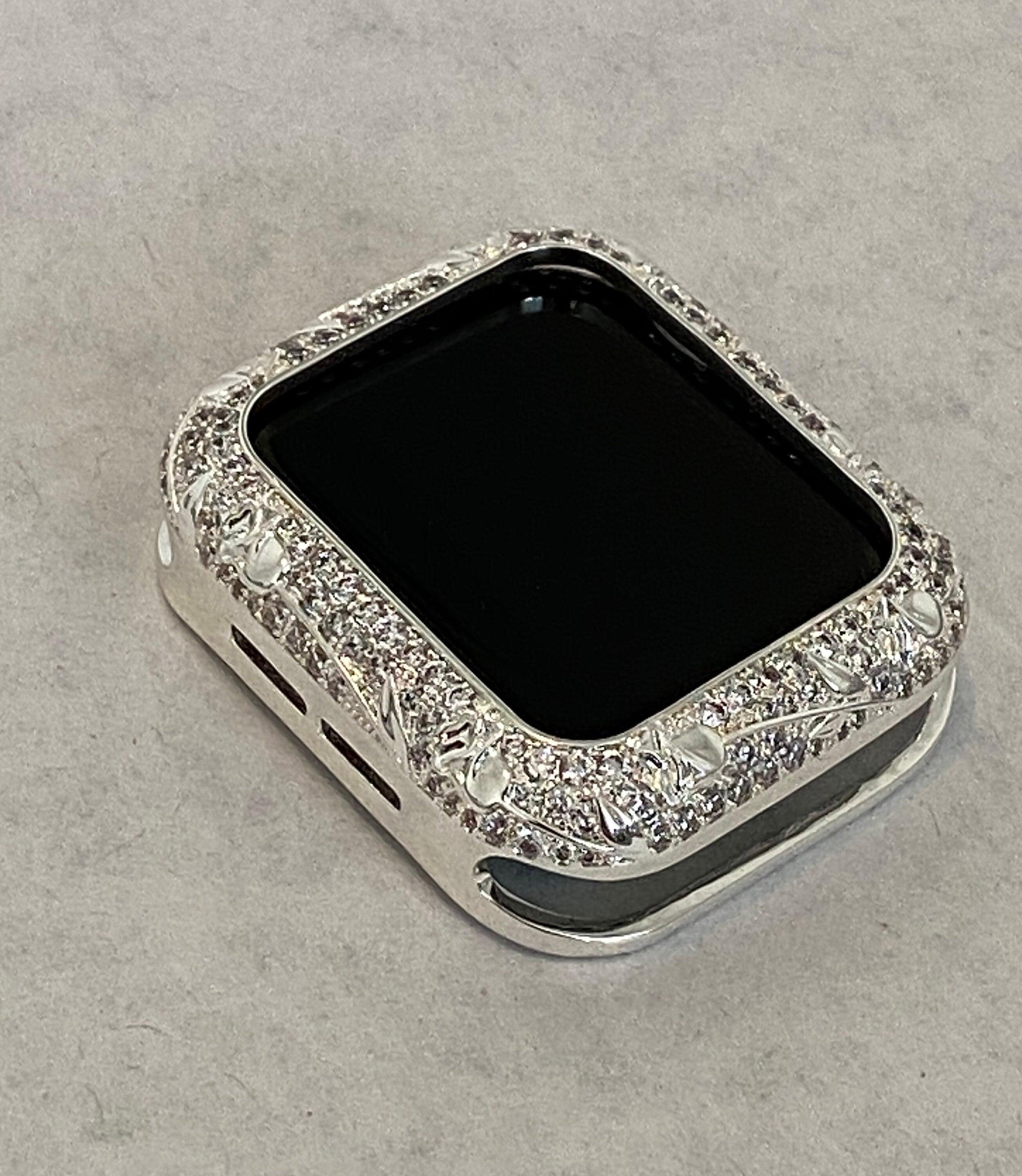 Designer Womens Apple Watch Bezel Cover Silver Cover Floral Design Swarovski Crystal Smartwatch Bumper 38mm 40mm 41mm 42mm 44mm 45mm Series 2-8 SE