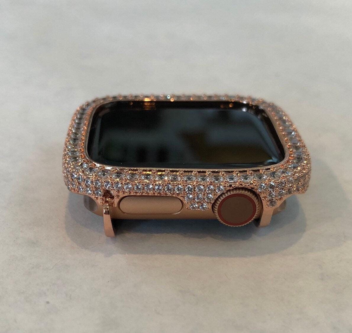 Bling Apple Watch Bezel Cover 40mm 44mm Rose Gold with Square & Pave 2.5mm Lab Diamonds Smartwatch Bumper Case Bling