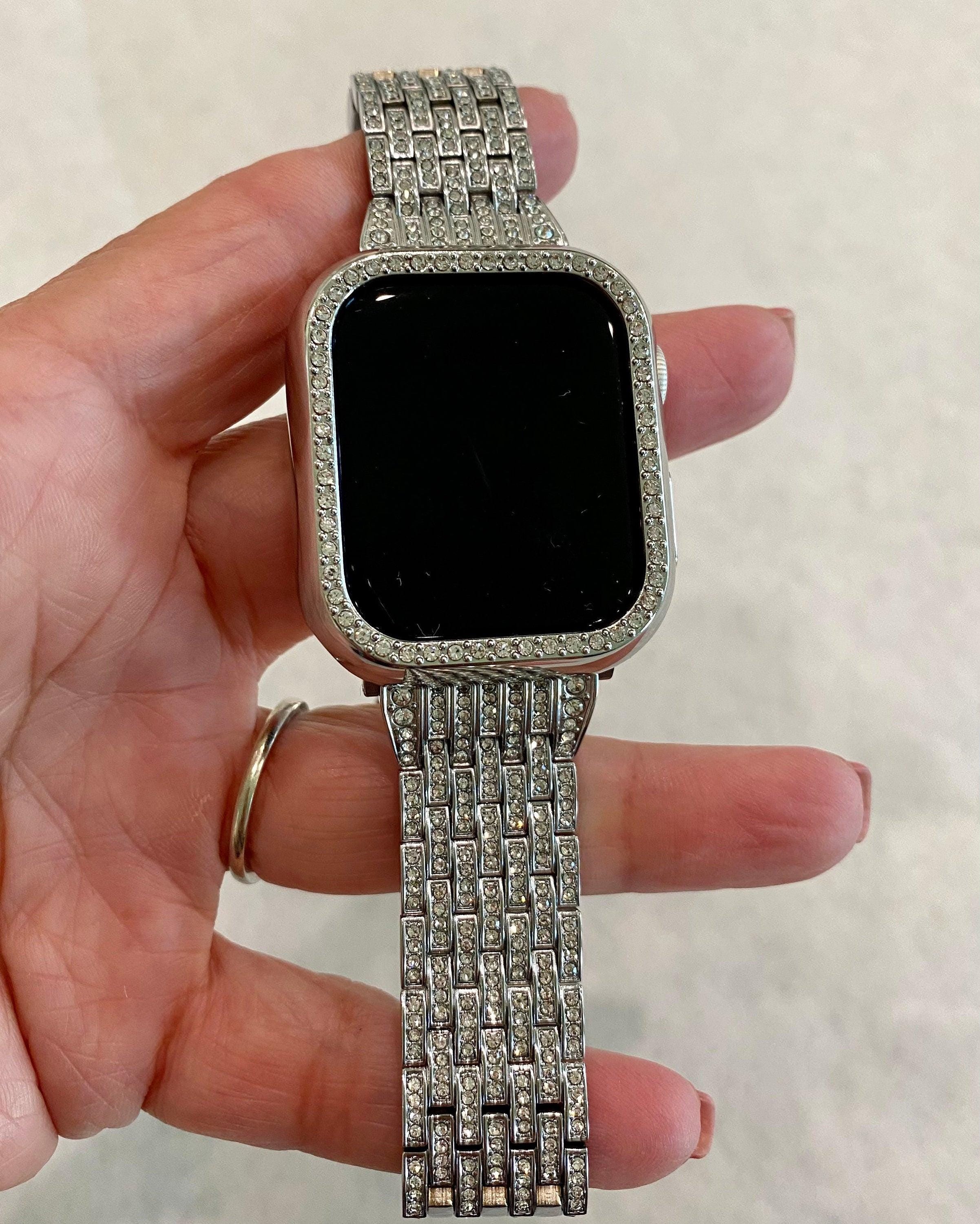 41mm 45mm 49mm Apple Watch Band Series 7-8 Ultra Silver Swarovski Crystals & or Apple Watch Case Bling for Iphone Watch Iwatch Candy