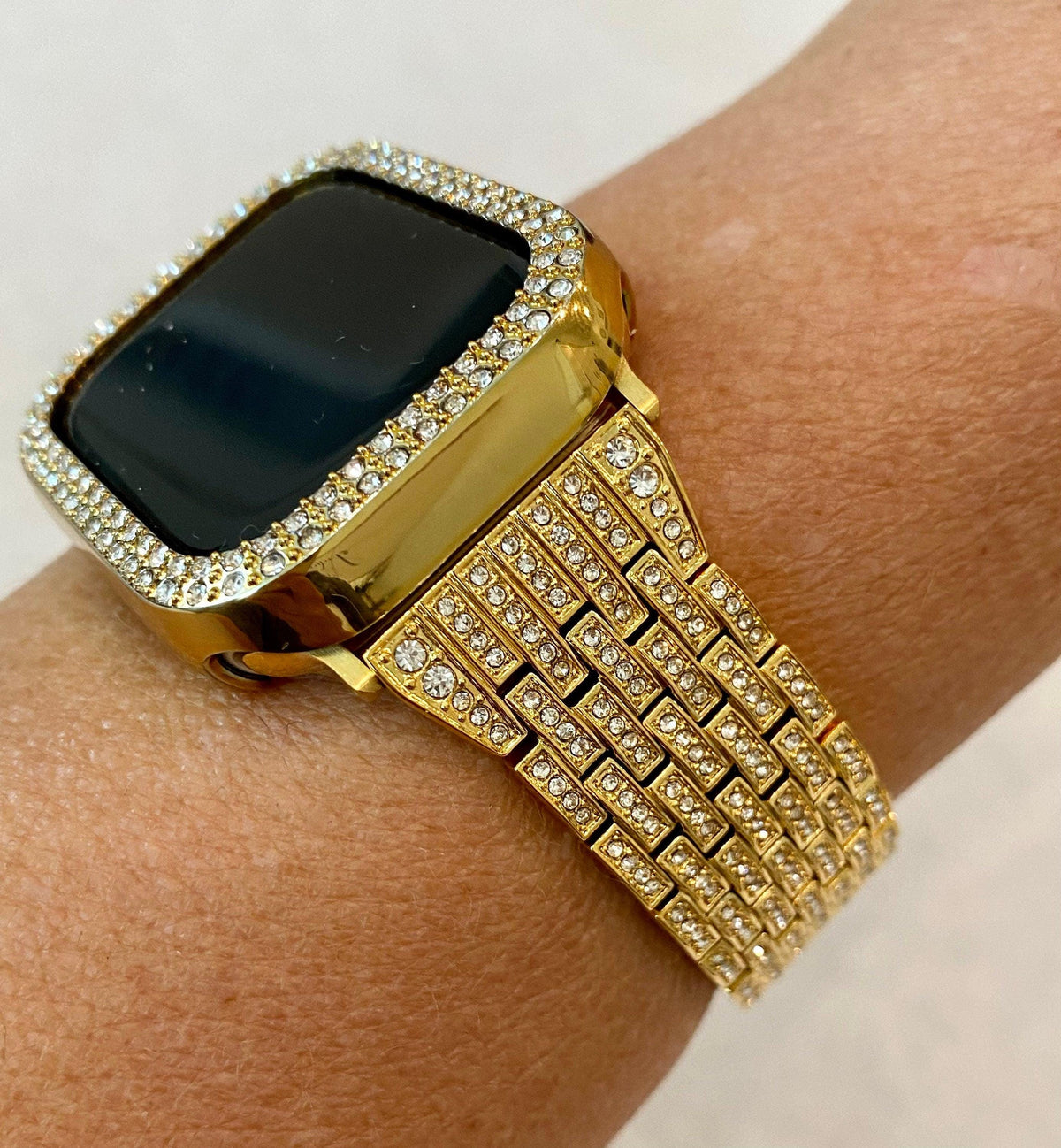 Series 2-9 Apple Watch Band Gold Ultra 49mm Swarovski Crystals & or Lab Diamond Bezel Cover 38mm-45mm Smartwatch Bumper Iwatch Candy Bling
