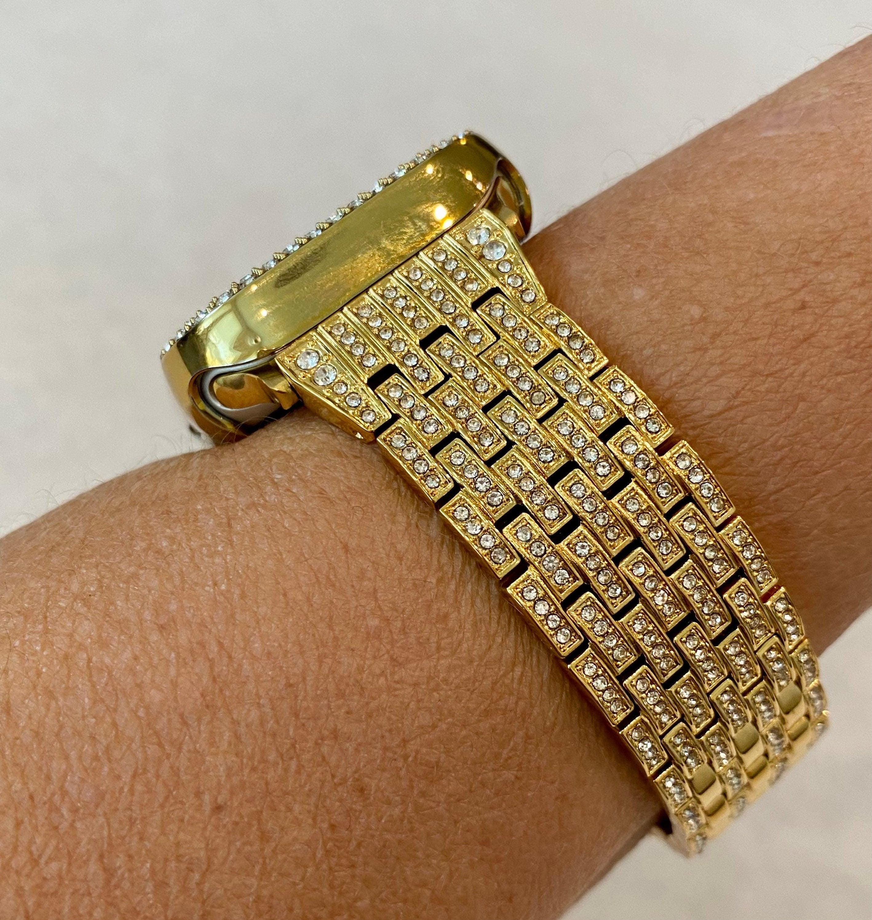 Series 2-9 Apple Watch Band Gold Ultra 49mm Swarovski Crystals & or Lab Diamond Bezel Cover 38mm-45mm Smartwatch Bumper Iwatch Candy Bling