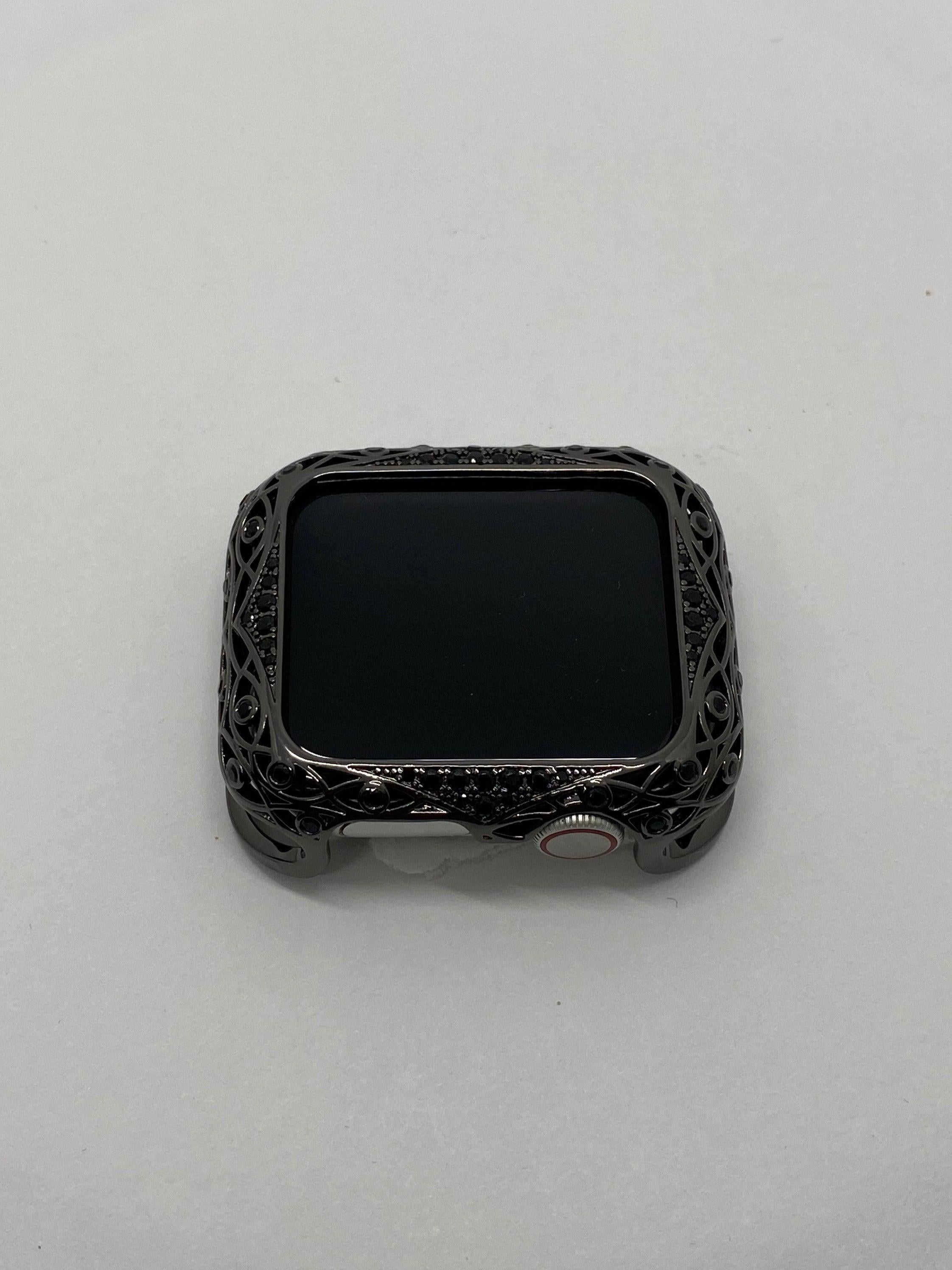 Black on Black Apple Watch Bezel Cover Crystal Rhinestones 38mm 40mm 41mm 42mm 44mm 45mm Series 2-9 SE