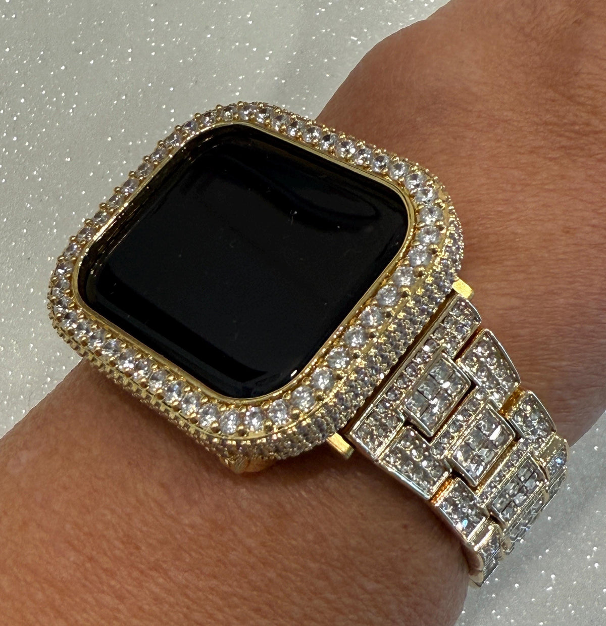 Gold Apple Watch Band Pave Stainless Steel Swarovski Crystal & or Apple Watch Case Lab Diamond Smartwatch Apple Watch Cover Bling 38mm-49mm