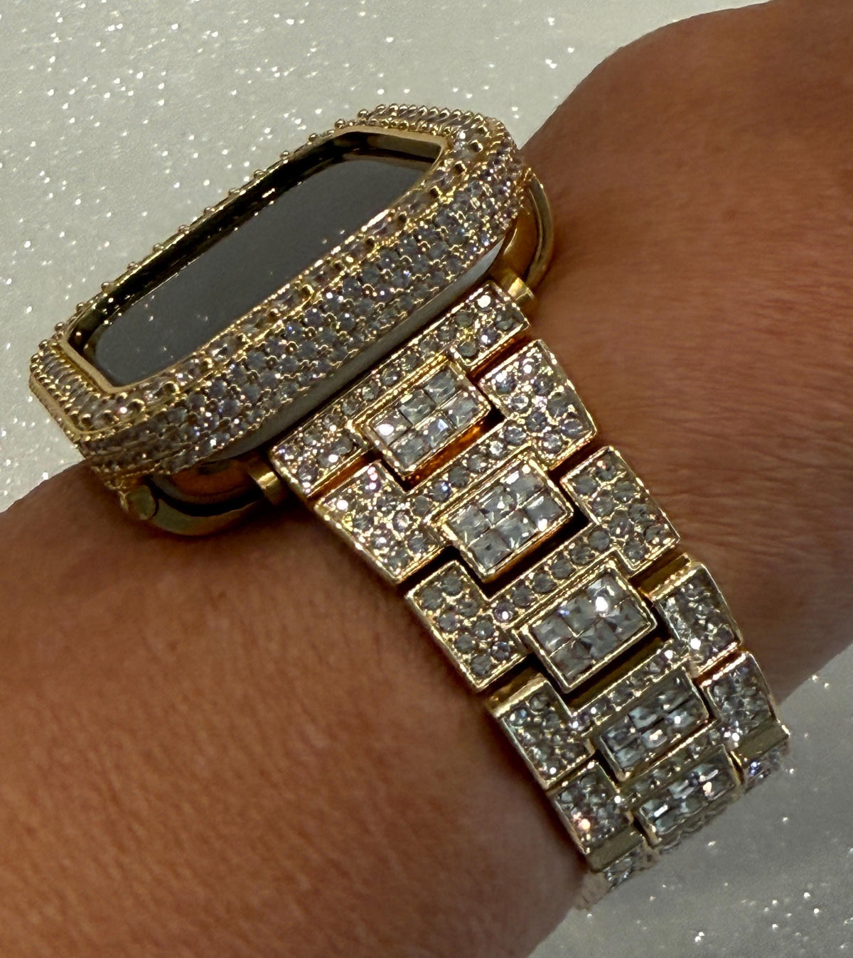 Gold Apple Watch Band Pave Stainless Steel Swarovski Crystal & or Apple Watch Case Lab Diamond Smartwatch Apple Watch Cover Bling 38mm-49mm