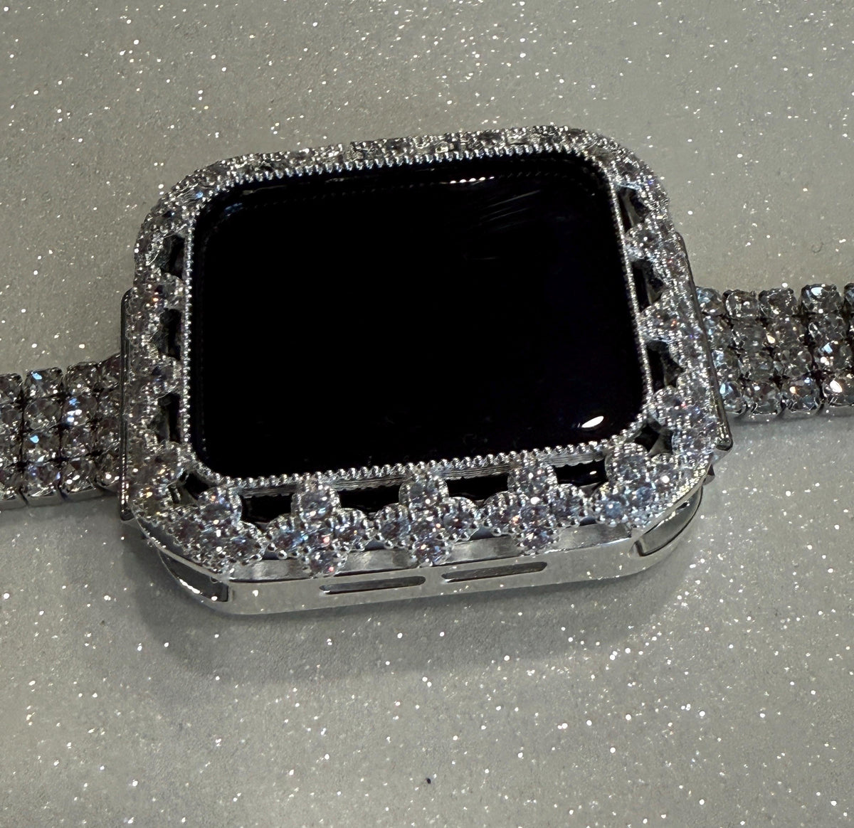 Silver Apple Watch Band Women Swarovski Crystals & or Flower Apple Watch Case for Iphone Watch 41mm-46mm Smartwatch Bumper Case Bling