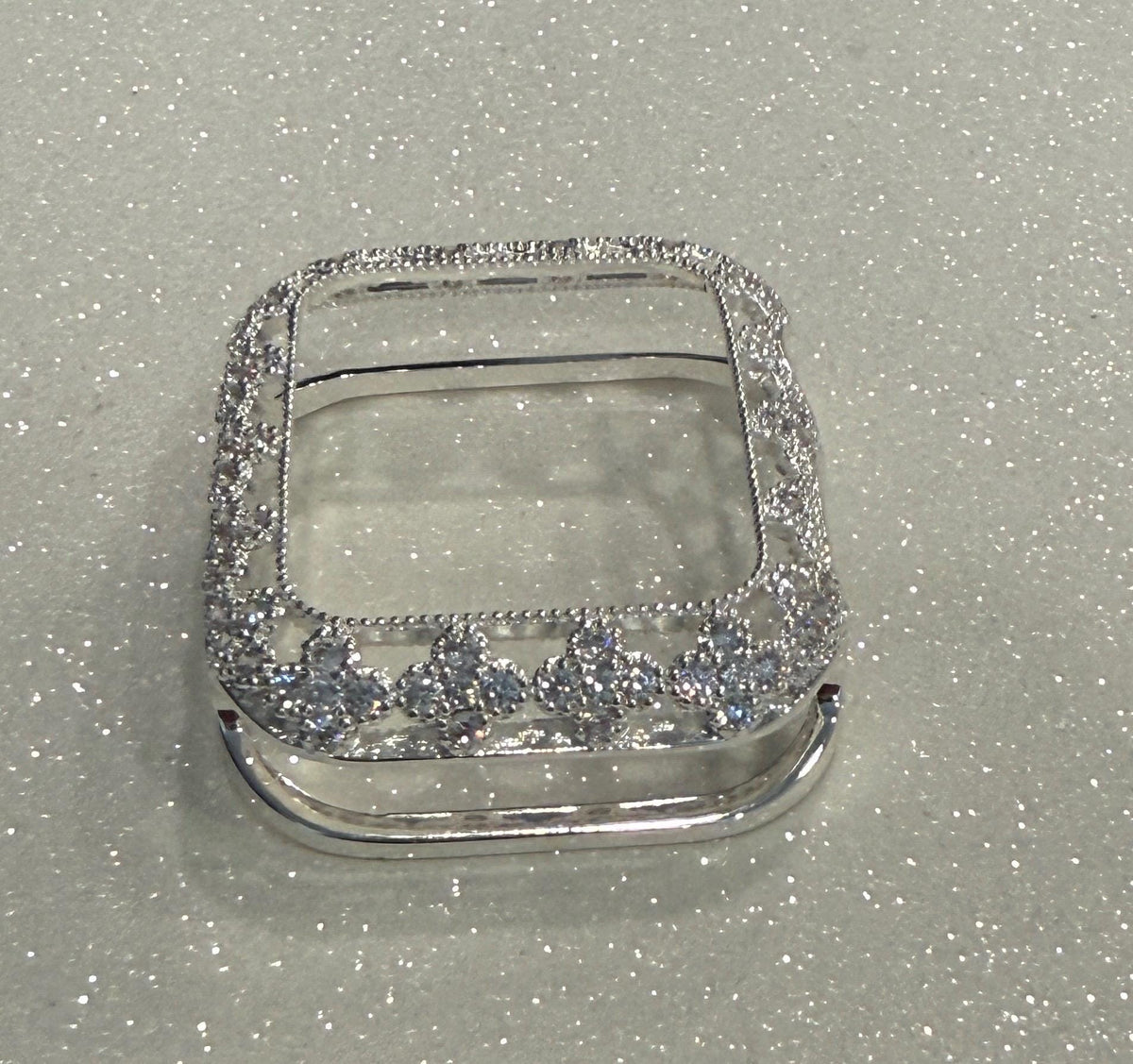 Series 10-12 Silver Apple Watch Case Flower in Swarovski Crystals 41-46mm Protective Apple Watch Bezel Only No Band Iwatch Case Only