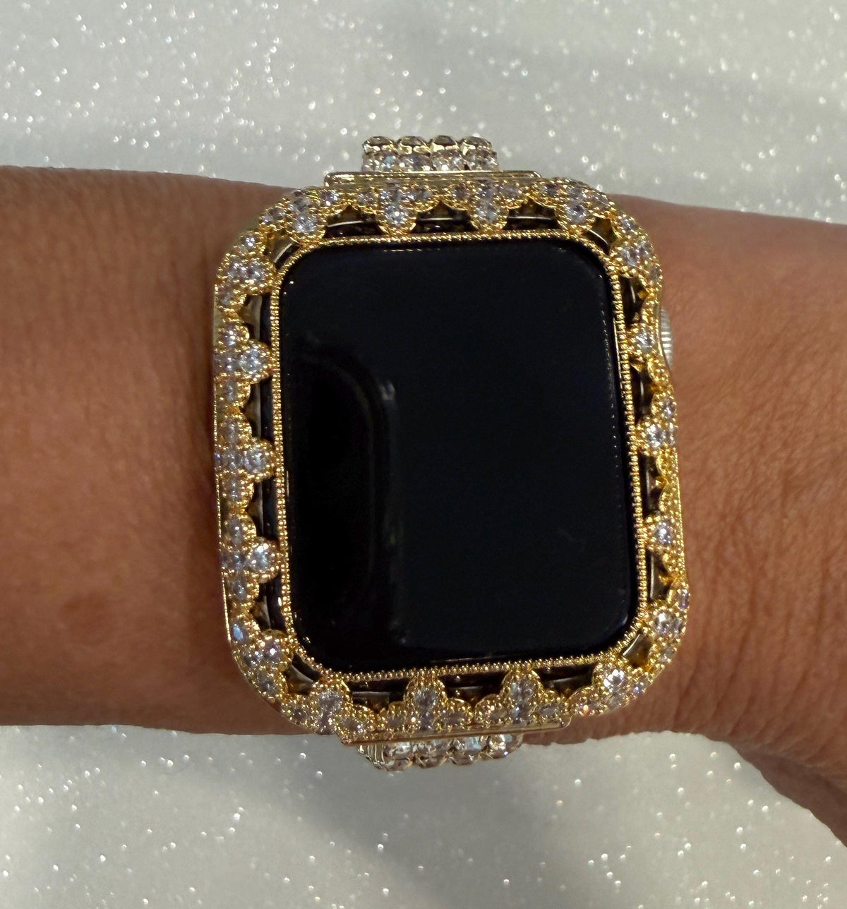 Gold Apple Watch Case Flower in Swarovski Crystals 41-46mm Series 7-11 Protective Apple Watch Bezel Only No Band Floral Iwatch Case