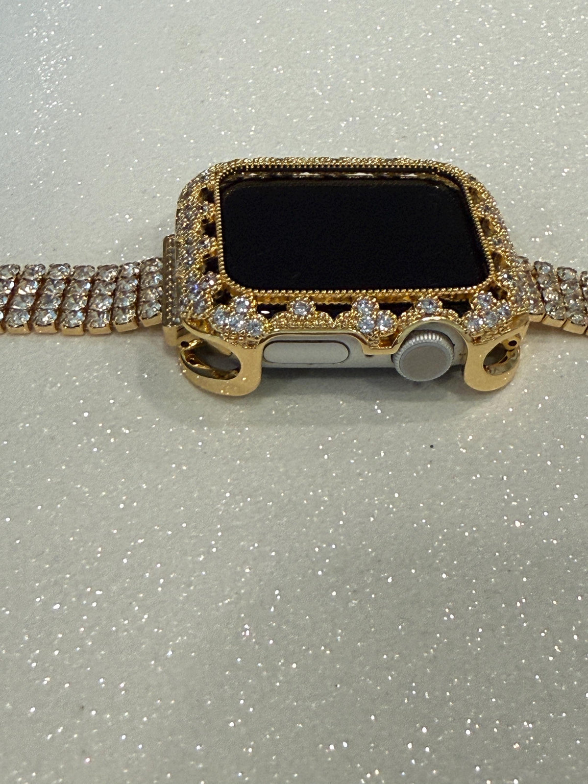 Gold Apple Watch Case Flower in Swarovski Crystals 41-46mm Series 7-11 Protective Apple Watch Bezel Only No Band Floral Iwatch Case