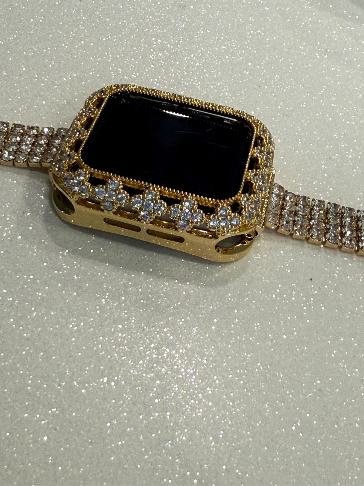 Gold Apple Watch Case Flower in Swarovski Crystals 41-46mm Series 7-11 Protective Apple Watch Bezel Only No Band Floral Iwatch Case