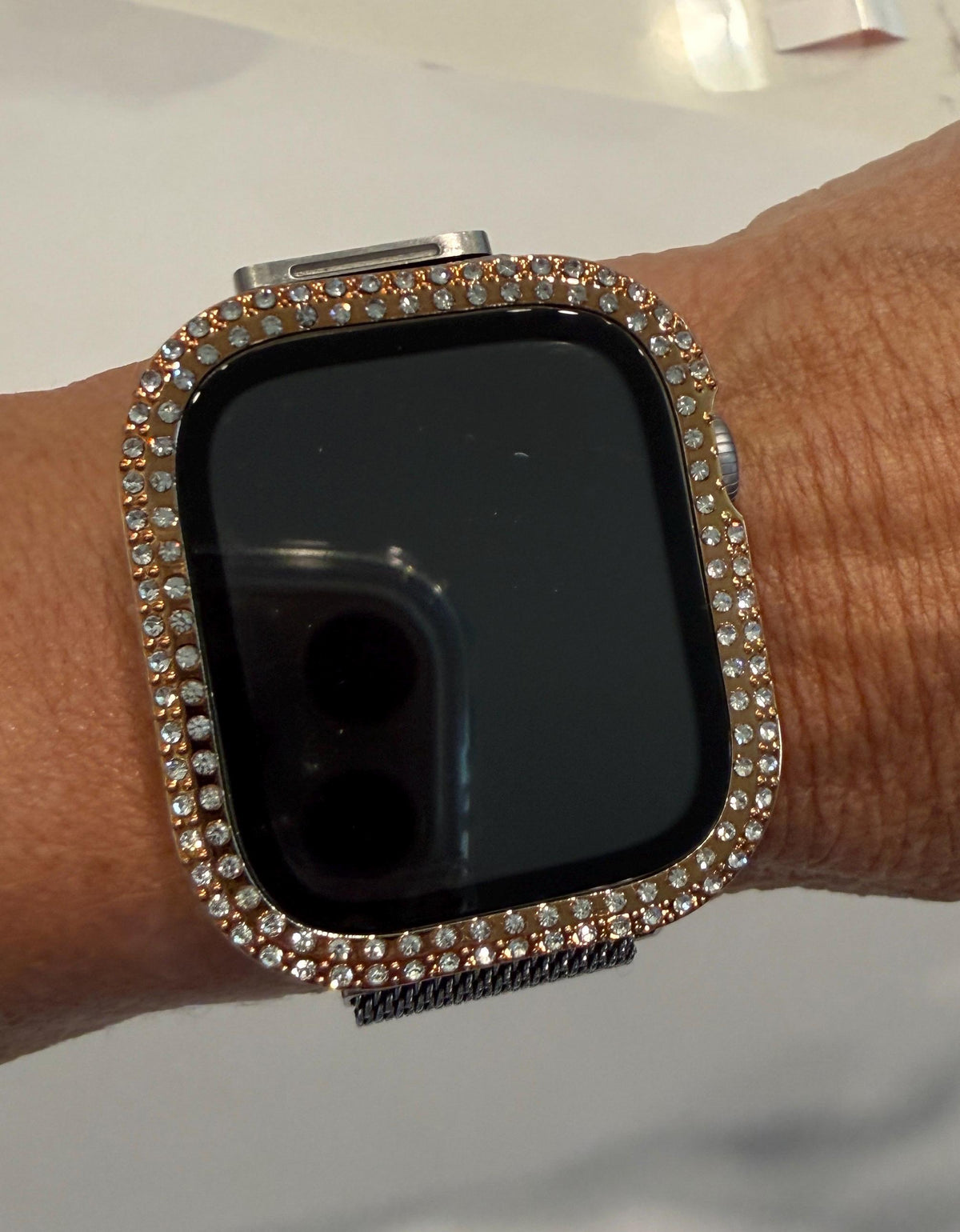 Butterfly Apple Watch Band Series 12 Woman Rose Gold Swarovski Crystals & or Apple IWatch Case with built in Glass Screen Protector 42-46mm