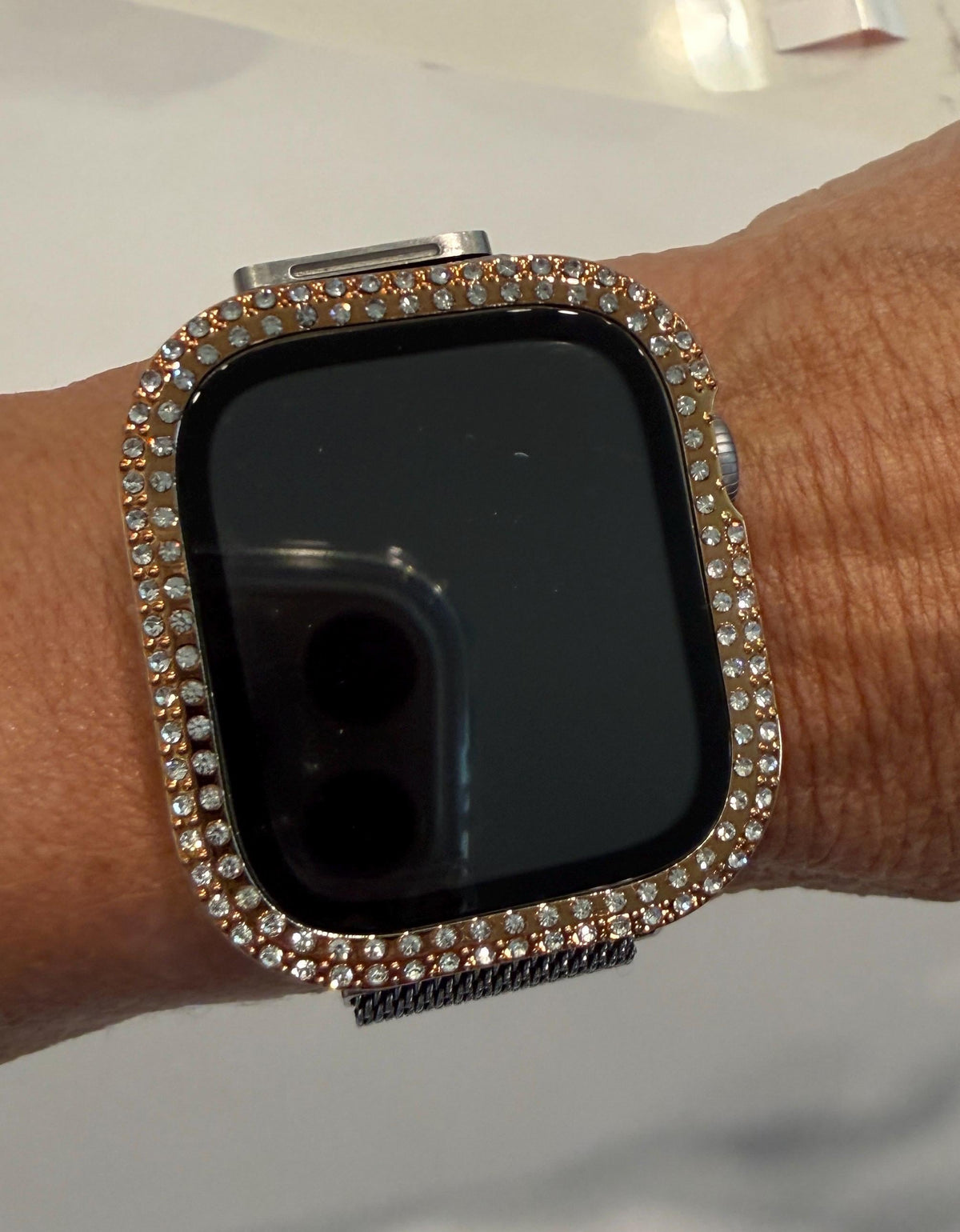 Butterfly Apple Watch Band Series 12 Woman Rose Gold Swarovski Crystals & or Apple IWatch Case with built in Glass Screen Protector 42-46mm