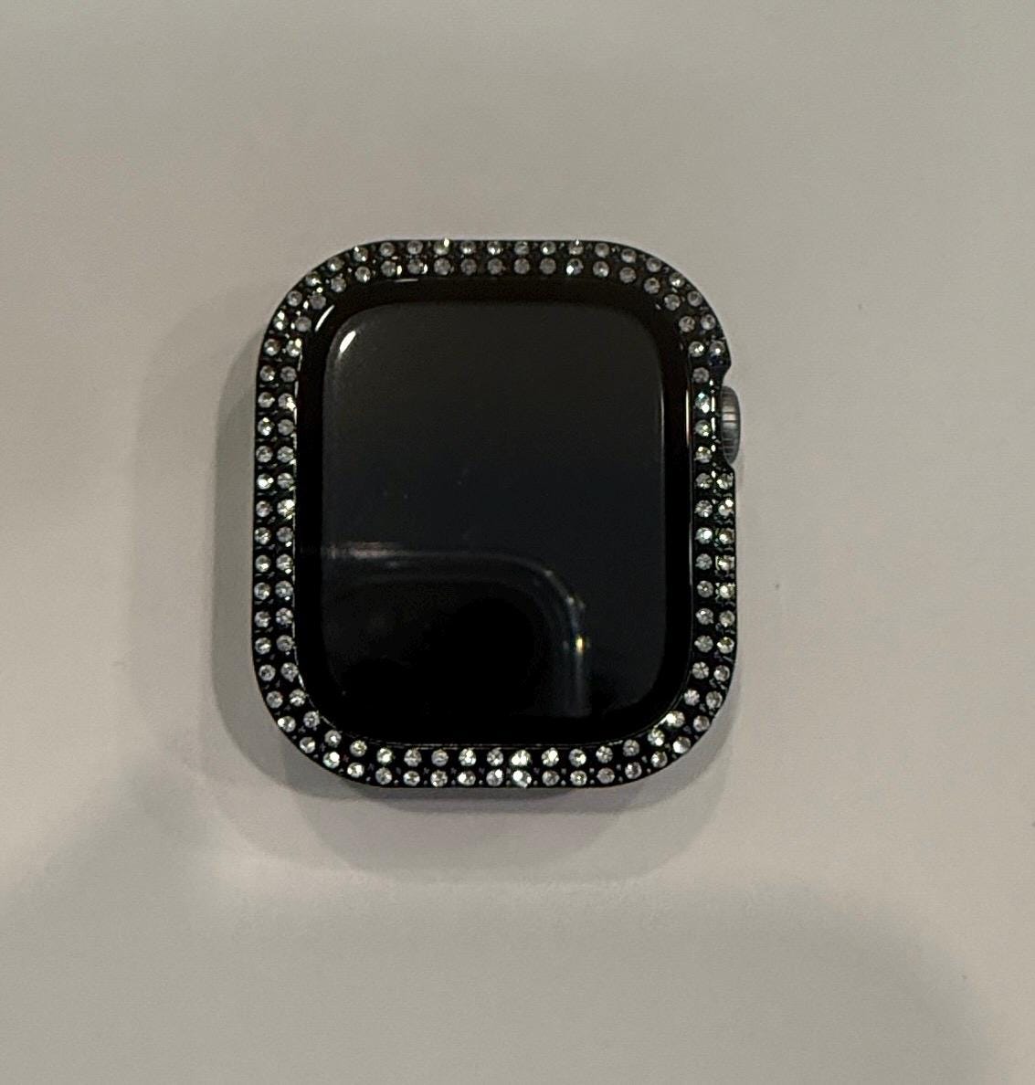 Series 12 Apple Watch Band 42mm 46mm Black Pave Swarovski Crystal & or Crystal Apple IWatch Cover with built in Glass Screen Protector