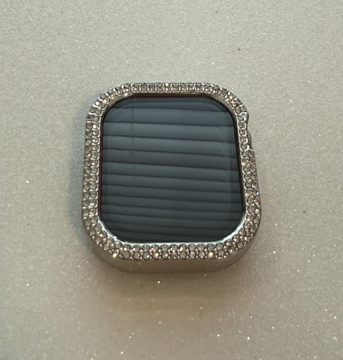Silver Apple Watch Band Women, Stainless Steel Crystal Bling Band, Apple Watch Cover, Tempered Glass Screen Protector, Series 12 38mm-49mm