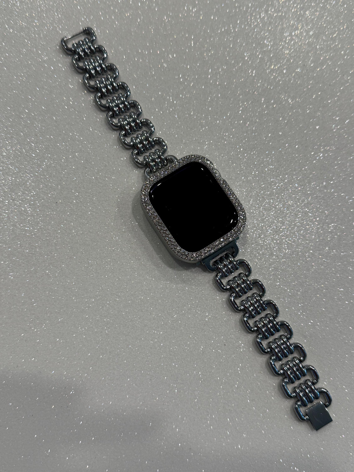 Designer Apple Watch Band, Silver Metal Bracelet & Bling Iwatch Case Set, 2 Rows Crystals, Apple Watch Cover, Screen Protector Options