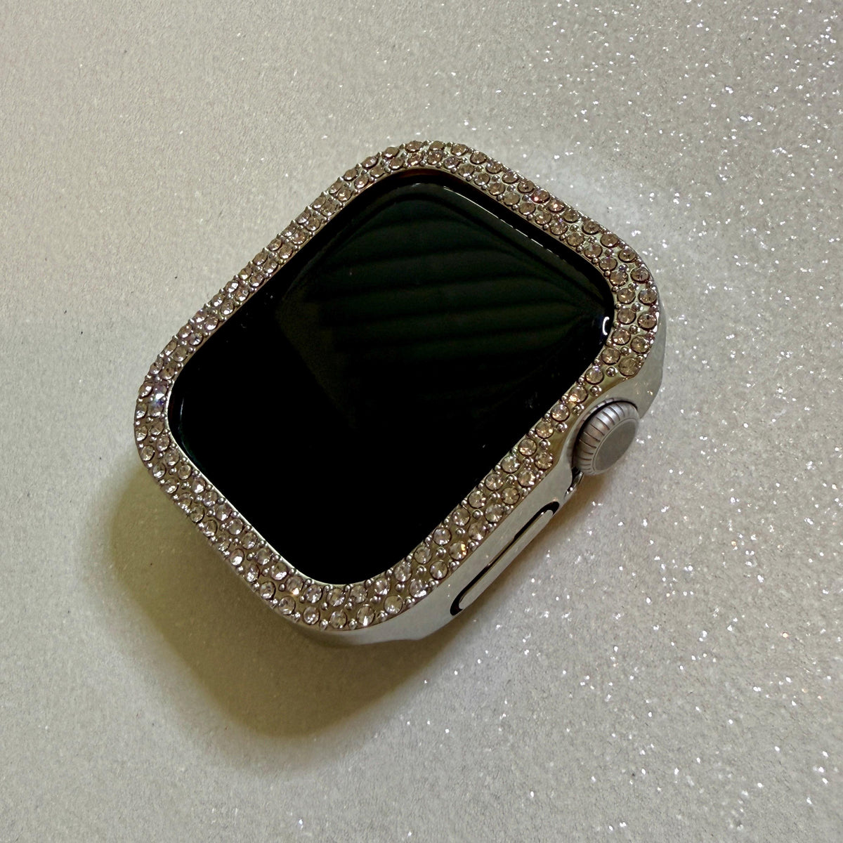 Designer Apple Watch Band, Silver Metal Bracelet & Bling Iwatch Case Set, 2 Rows Crystals, Apple Watch Cover, Screen Protector Options