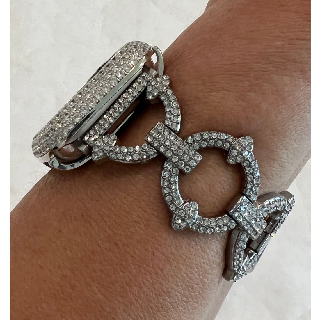 Pave Apple Watch Band Women 38 40 41 42 44 45 49mm Ultra Silver Swarovski Crystal & or Apple Watch Cover Lab Diamond Bezel Case Iwatch Candy