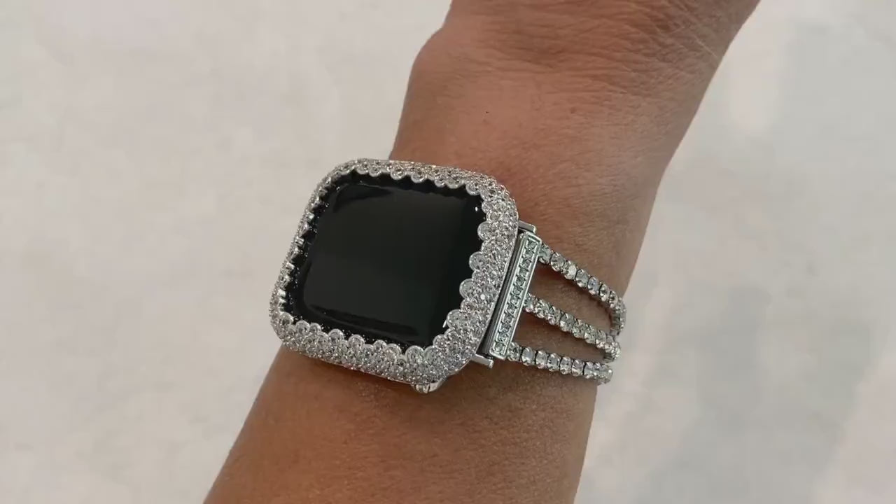 Silver Apple Watch Band Women Bracelet Swarovski Crystal & or Apple Watch Case Lab Diamond Bezel Apple Watch Cover Bumper Iwatch Candy Bling