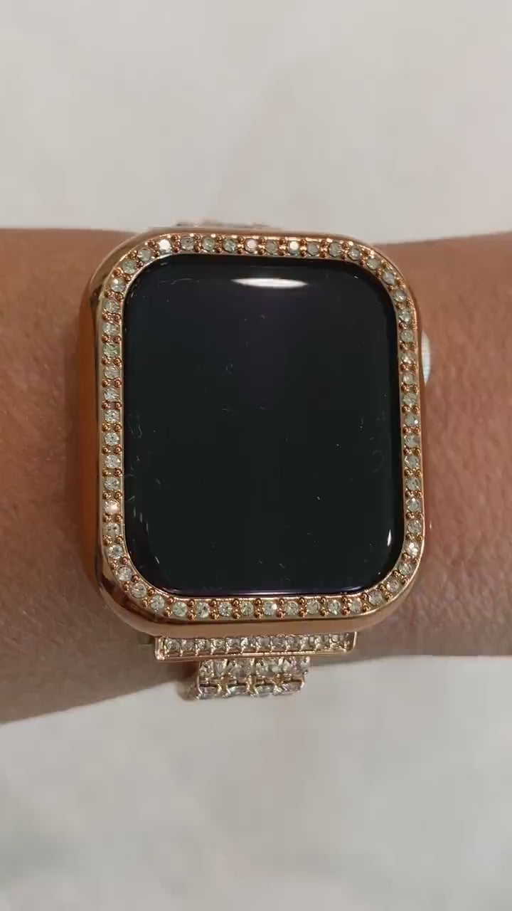 Apple Watch Band Women Rose Gold 41mm 45mm 49mm Ultra Swarovski Crystals & or Apple Watch Cover for Iphone Watch Apple Watch Face Series 10