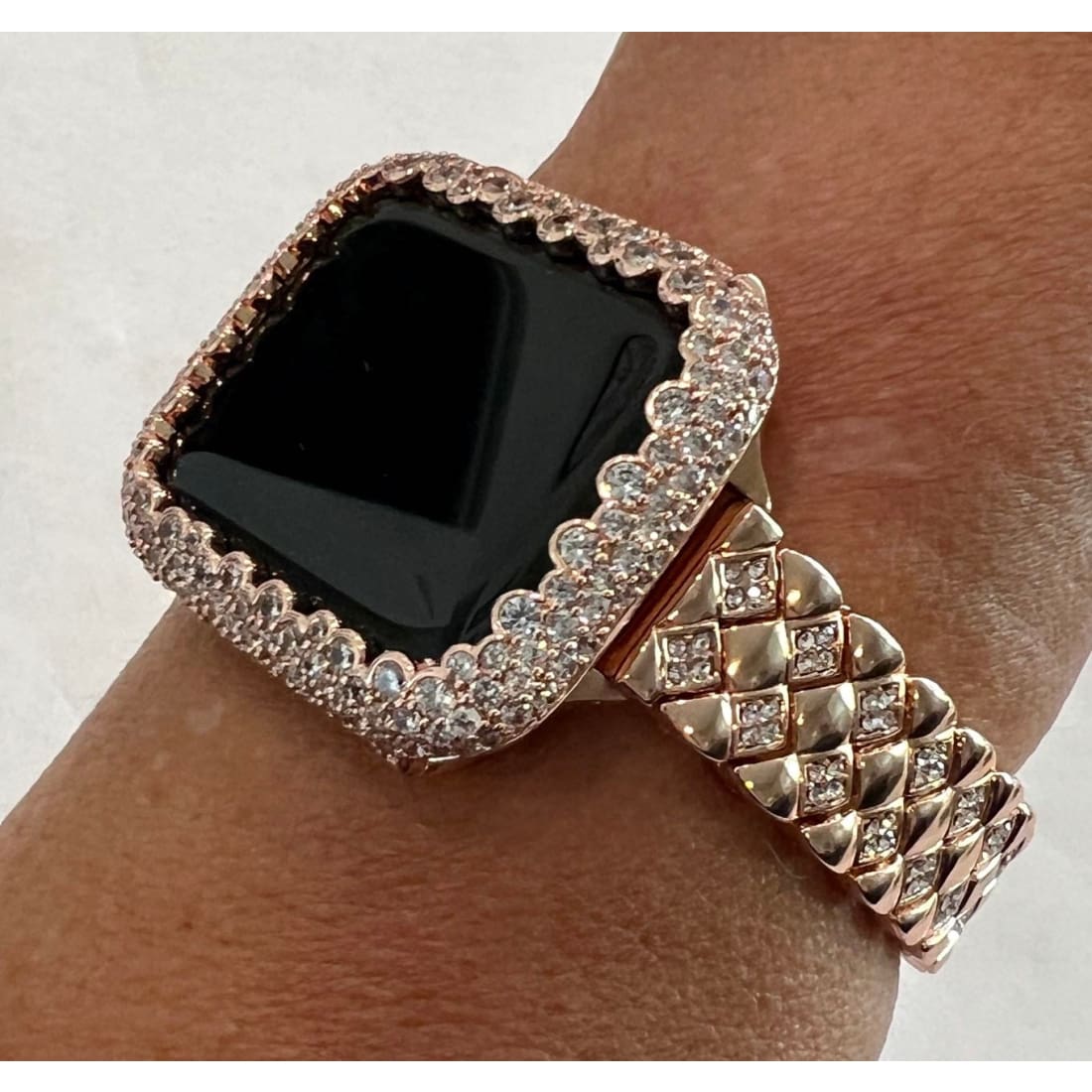 Rose Gold Apple Watch Band Women 41mm 45mm 49mm Ultra Swarovski Crystals & or Lab Diamond Bezel Cover Case for Smartwatch Bling Series 1-8 -