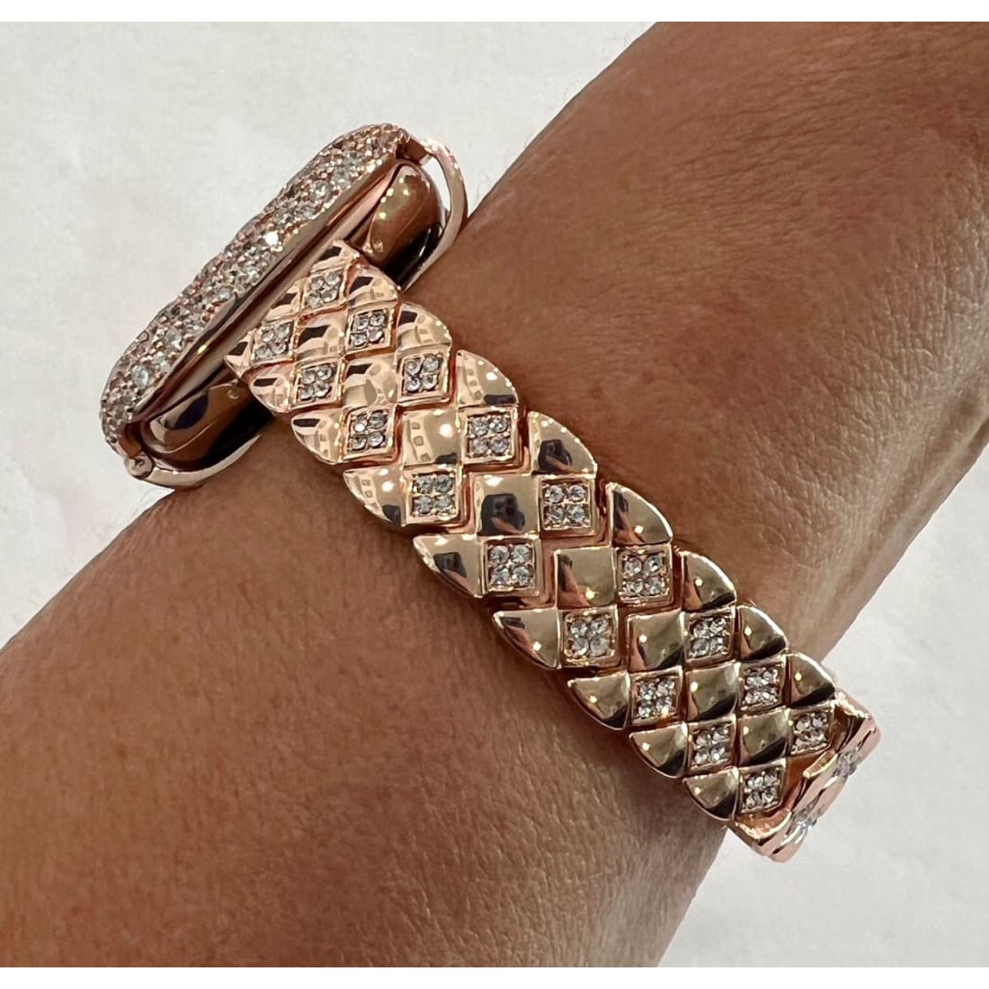 Rose Gold Apple Watch Band Women 41mm 45mm 49mm Ultra Swarovski Crystals & or Lab Diamond Bezel Cover Case for Smartwatch Bling Series 1-8 -