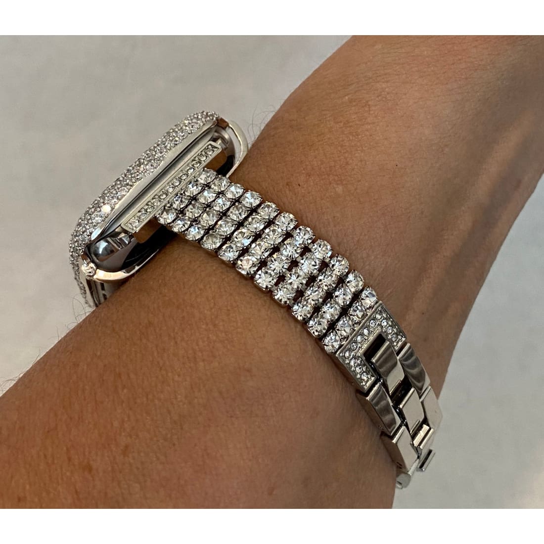 Series 7-8 Apple Watch Band 41mm 45mm Silver Swarovski Crystals 49mm Ultra & or Lab Diamond Bezel Case Smartwatch Bumper 38mm-45mm Bling -