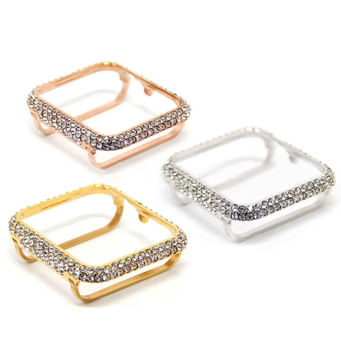 Series 7-8 Apple Watch Bezel Case Cover 41mm 45mm Silver Swarovski Crystals Stainless Steel Bumper 41mm 45mm - 41mm apple watch, 45mm apple