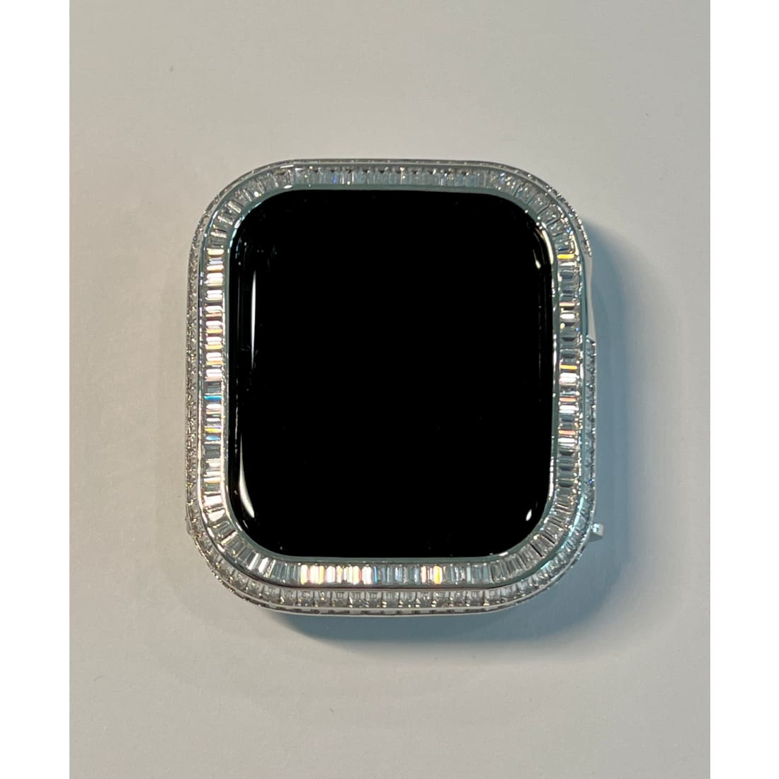Series 7-8 Silver Apple Watch Bezel Cover 40mm 41mm 44mm 45mm with 3 Rows of Lab Diamond Baguettes Smartwatch Case Bumper Bling - 40mm apple