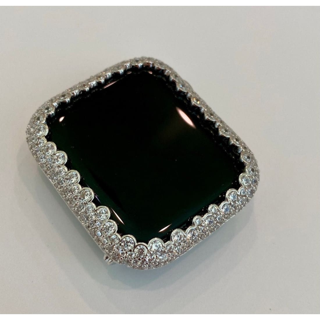 Silver Apple Watch Band Swarovski Crystal Baguettes 38 40 41 42 44 45mm & orLab Diamond Bezel Cover Smartwatch Case Bling - 41mm apple