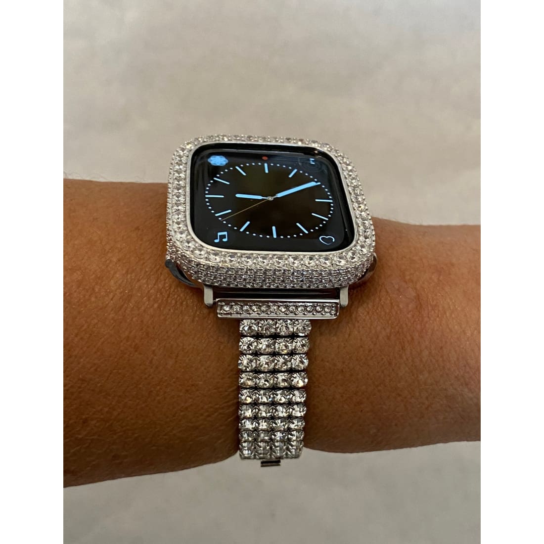 Silver Apple Watch Band Women 41mm 45mm 49mm Ultra Series 8 Swarovski Crystals & or Lab Diamond Bezel Cover Bumper 38mm-44mm Series 1-8 -