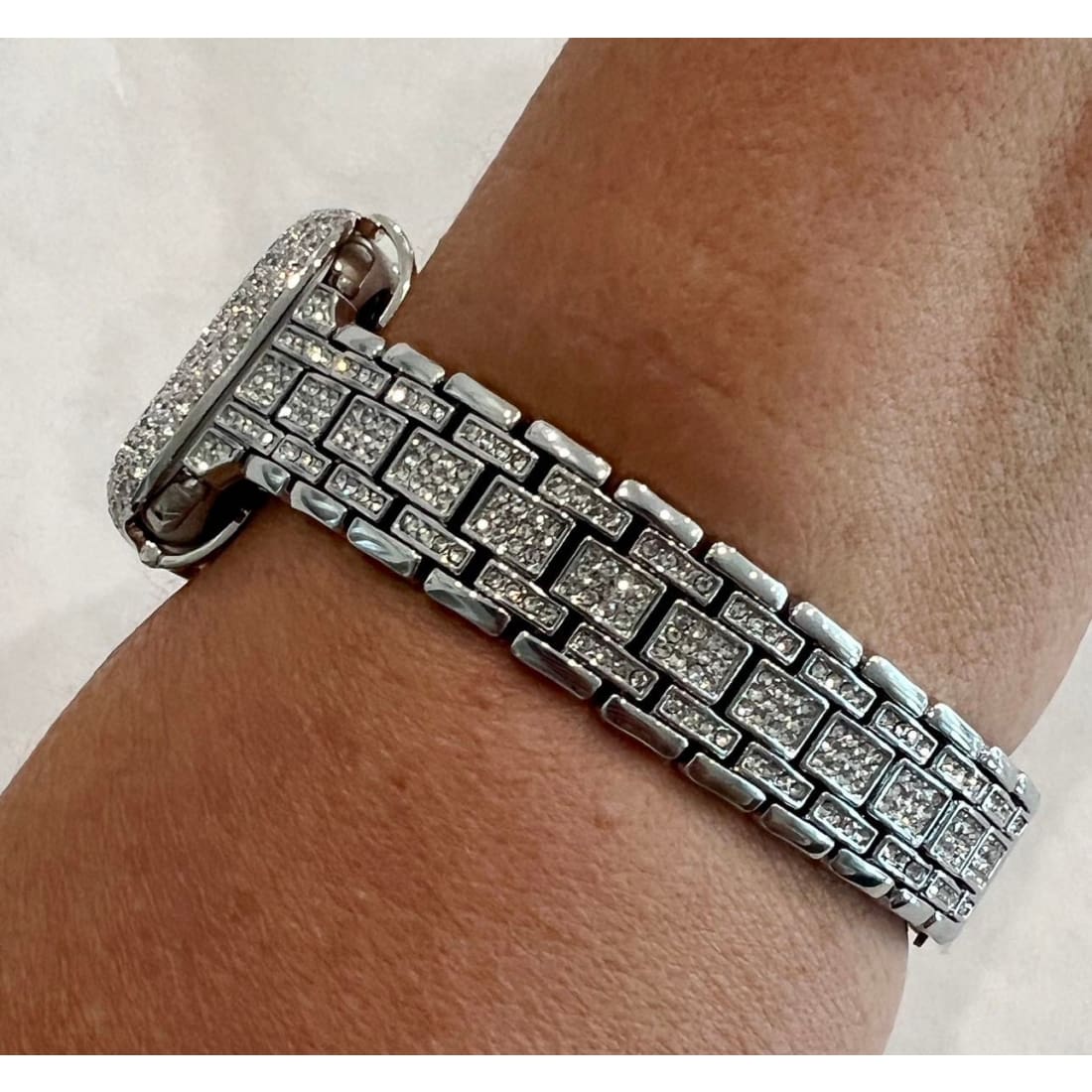 Silver Apple Watch Band Women Swarovski Crystal Bracelet & or Apple Watch Cover Lab Diamond Bezel Case 38 40 41 42 44 45 49mm Ultra - 41mm