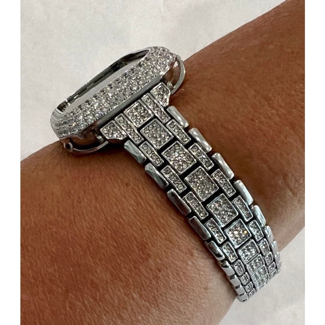 Silver Apple Watch Bands 49mm Ultra Swarovski Crystals & or Apple Watch Cover Lab Diamond Bezel Case Bling 38mm-45mm - 45mm apple watch,