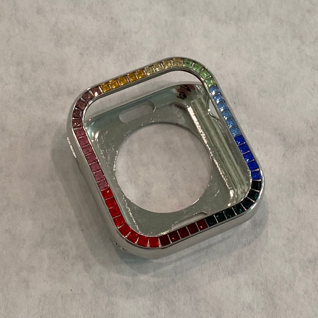 Silver Apple Watch Cover Swarovski Crystal Rainbow Apple Watch Cover Smartwatch Bumper Bling 38mm 40mm 42mm 44mm Iwatch Candy - apple watch,
