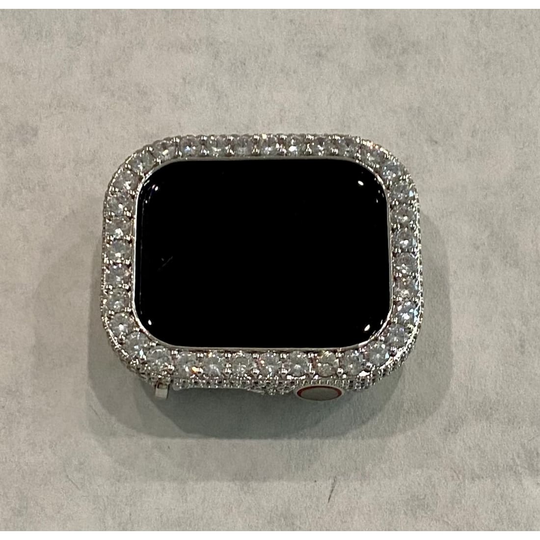 Silver Apple Watch Series 8 Case Cover with Large 3.5mm Lab Diamonds Bezel Smartwatch Bumper Faceplate - 41mm apple watch, 45mm apple watch,