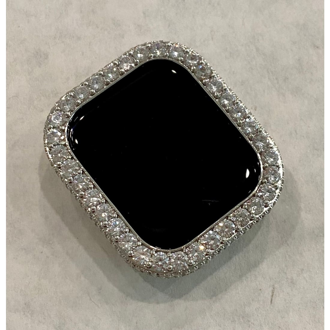 Silver Apple Watch Series 8 Case Cover with Large 3.5mm Lab Diamonds Bezel Smartwatch Bumper Faceplate - 41mm apple watch, 45mm apple watch,