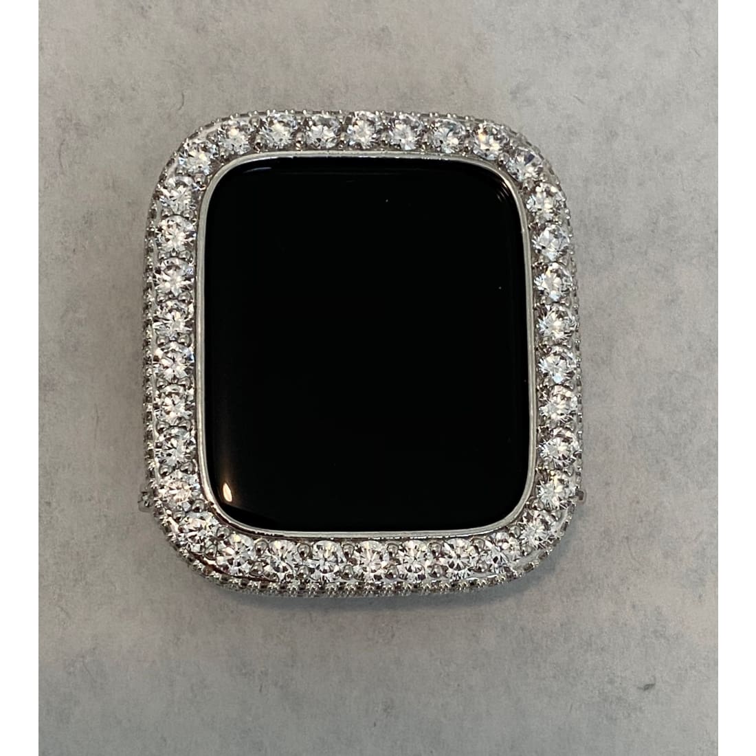 Silver Apple Watch Series 8 Case Cover with Large 3.5mm Lab Diamonds Bezel Smartwatch Bumper Faceplate - 41mm apple watch, 45mm apple watch,