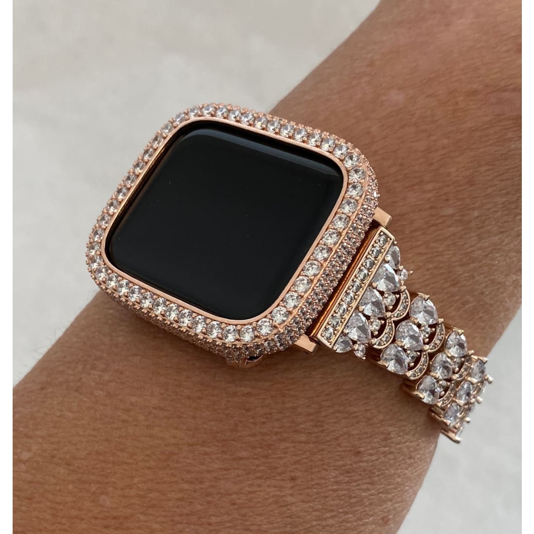 41mm 45mm Apple Watch Band Women's Rose Gold and or Lab Diamond Bezel Bumper Iwatch Bling 38mm 40mm 42mm 44mm